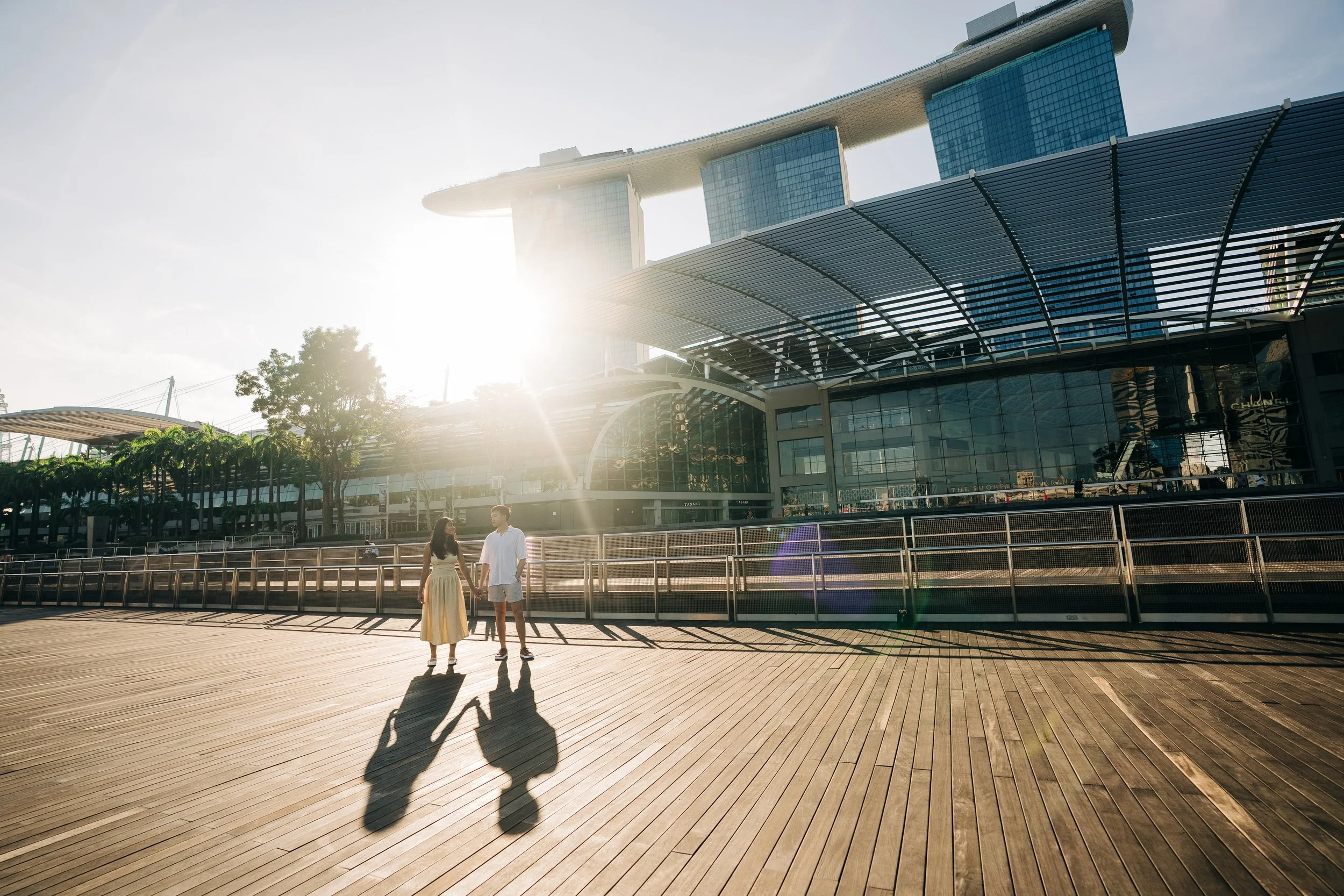 Couple photoshoot at Marina Bay Sands in Singapore.