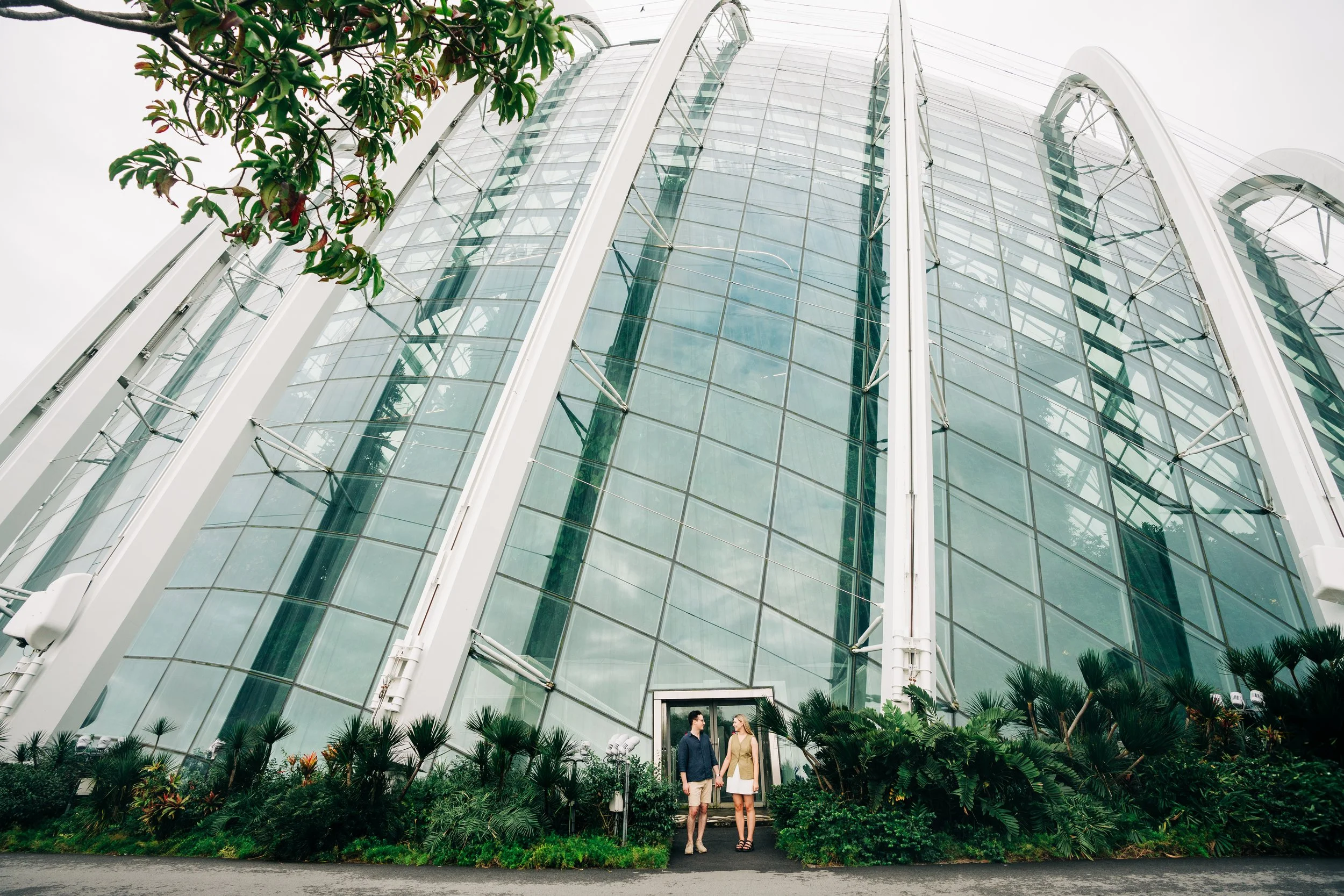Couple photoshoot outside Cloud Forest at Gardens By The Bay.