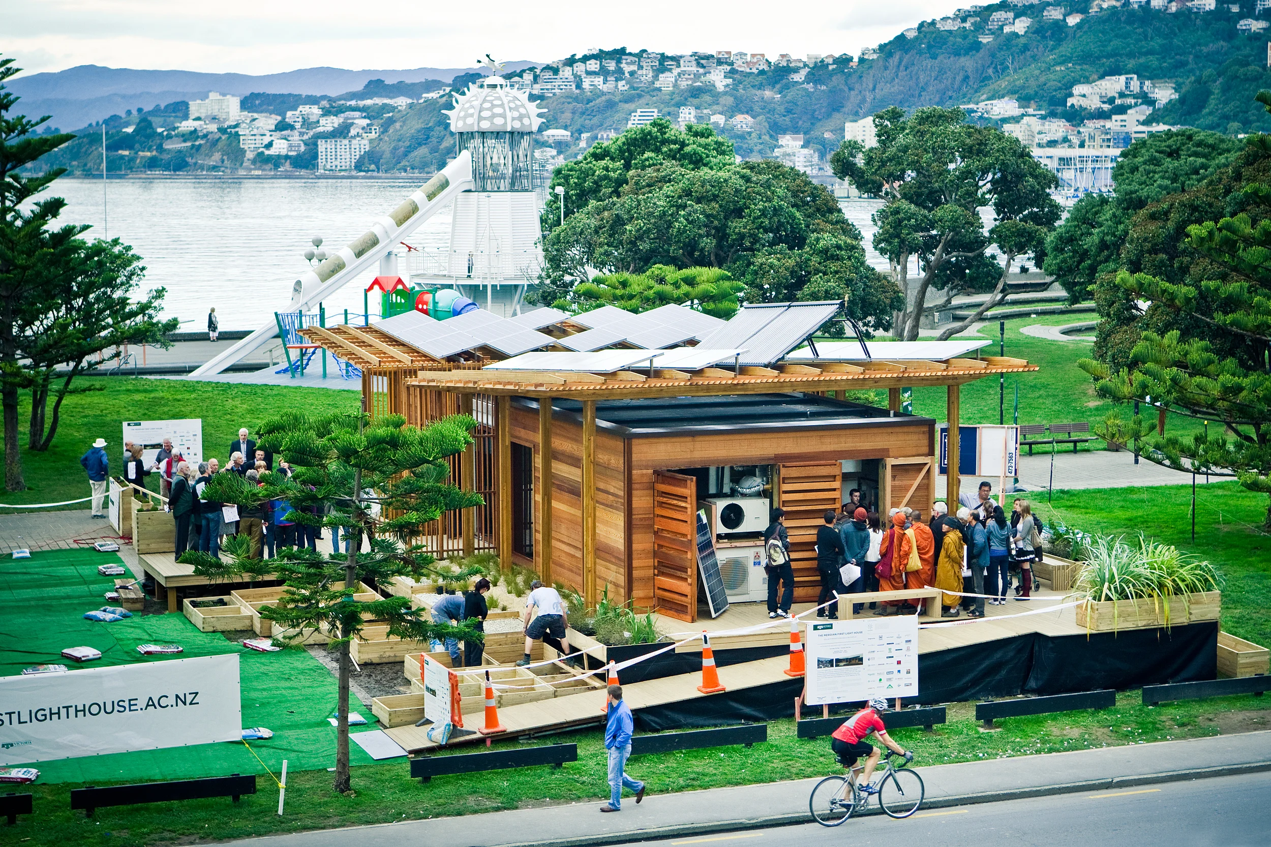 The Meridian First Light House on display in Frank Kitts Park on Wellingtons Waterfront