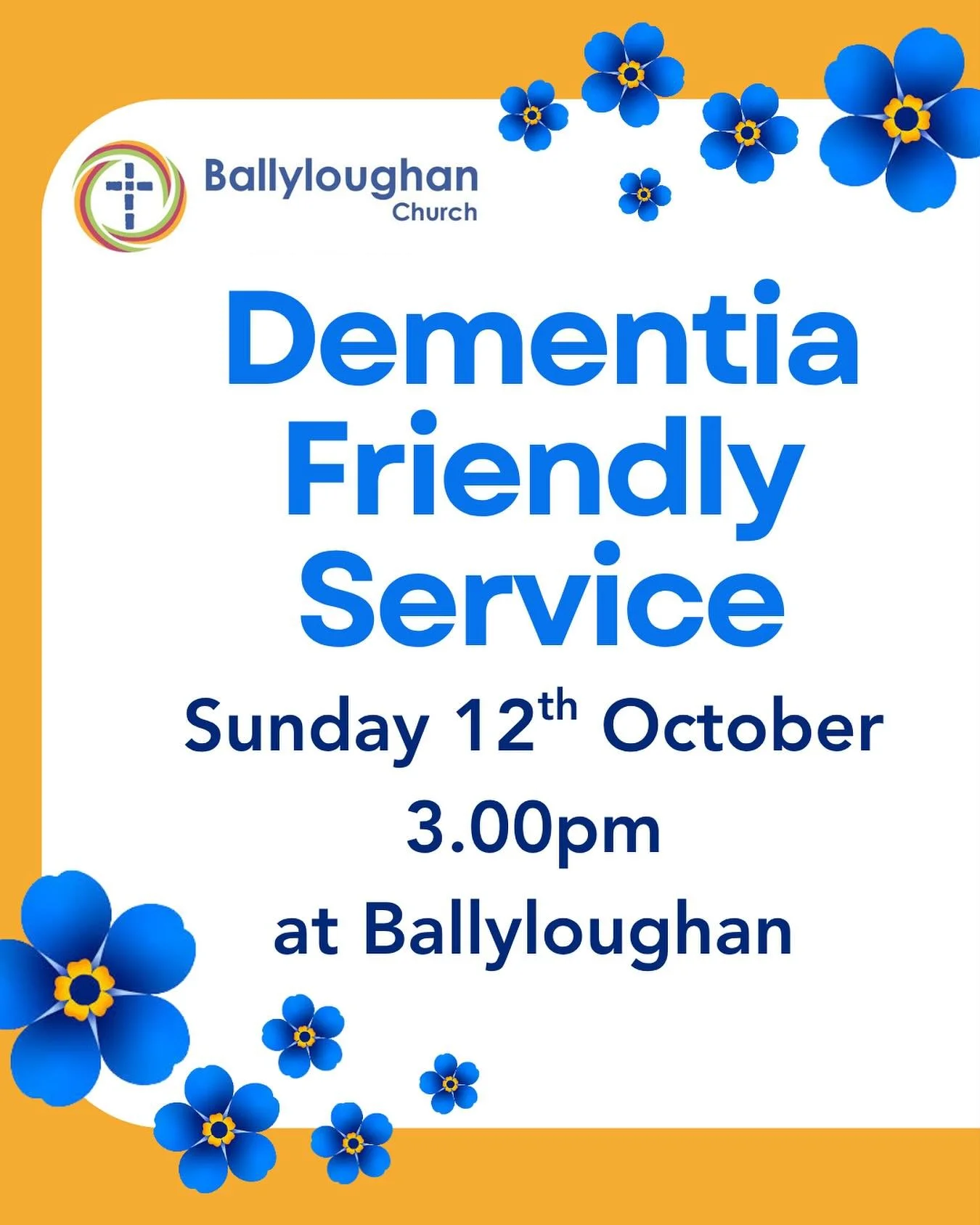 Dementia Friendly Service on Sunday 12th October at 3.00pm

This short, quiet service, consisting of much that is familiar, aims to help those living with some form of dementia and their carers to worship meaningfully and enjoy some fellowship with o