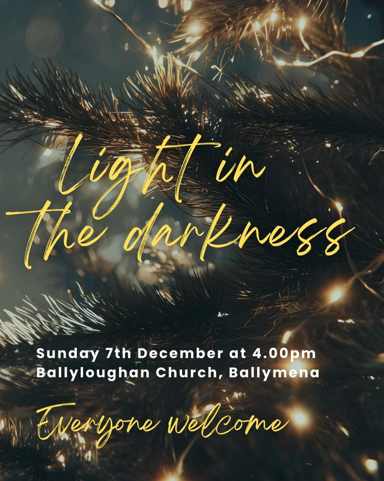 Light in the Darkness Service
This is a short, quiet, reflective service for those who struggle with the Christmas Season because of loss or any other reason. 
Everyone very welcome.

Perhaps there&rsquo;s someone you know who would really appreciate