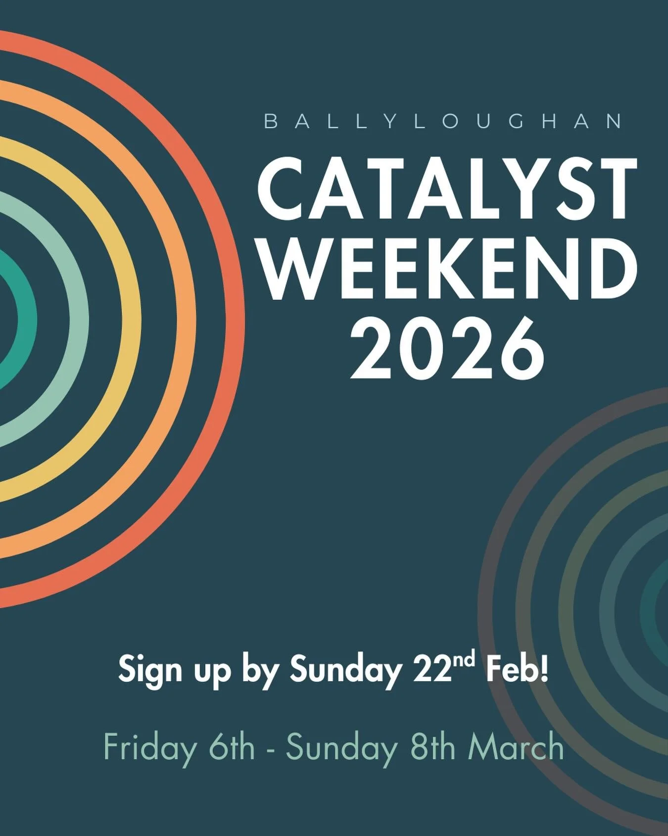 Our church &lsquo;Catalyst&rsquo; weekend is an opportunity to be 
renewed, encouraged and empowered by the Lord together, as well as a great opportunity to connect with others from the church family. 

Booking forms are available in the Welcome Area