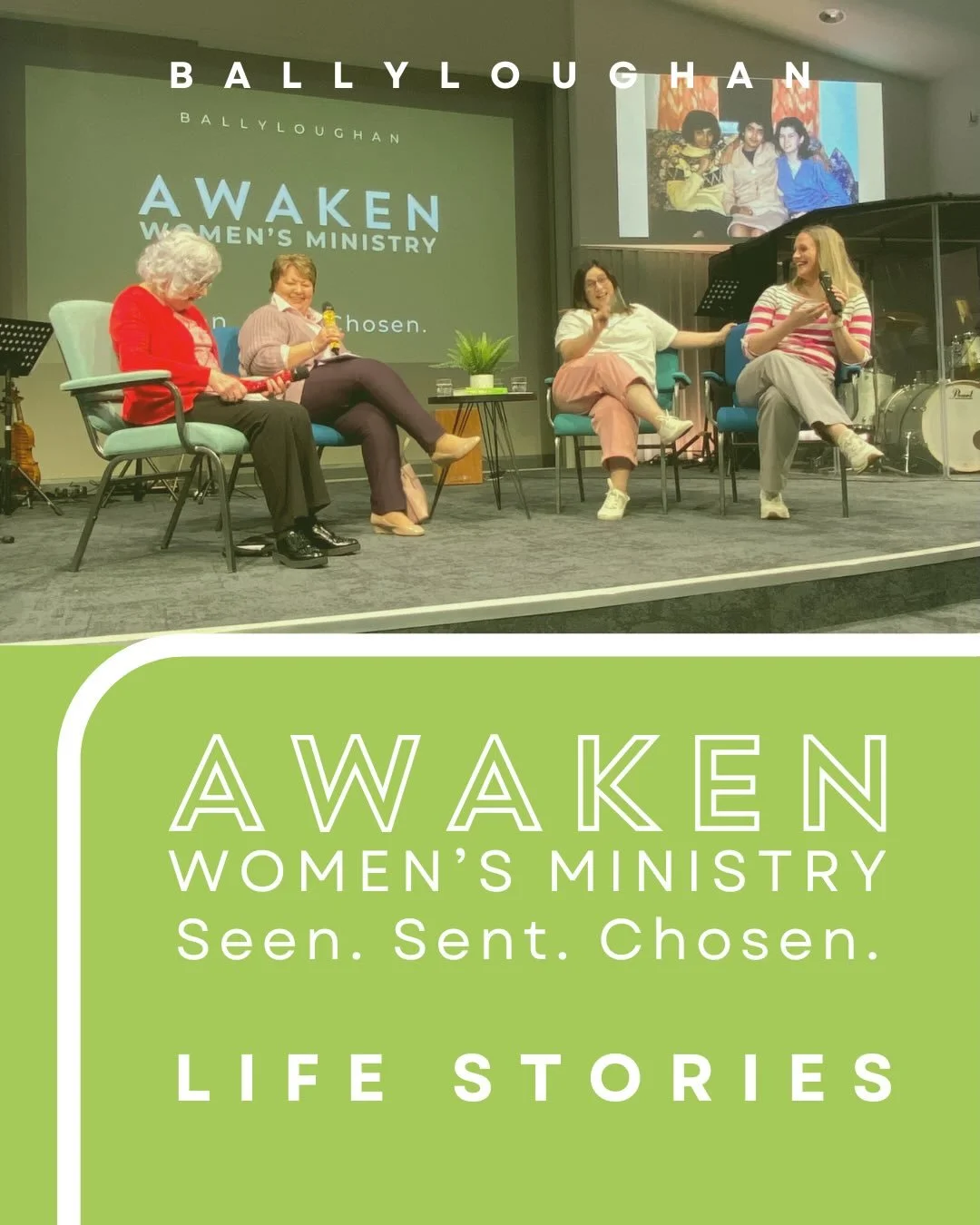 We heard from 3 members of our Ballyloughan church family at our latest Awaken gathering. Betty, Margaret and Suzanne spoke about their lives, faith and time at Ballyloughan. 

Keep a look out for more Awaken Women&rsquo;s Ministry events on our soci