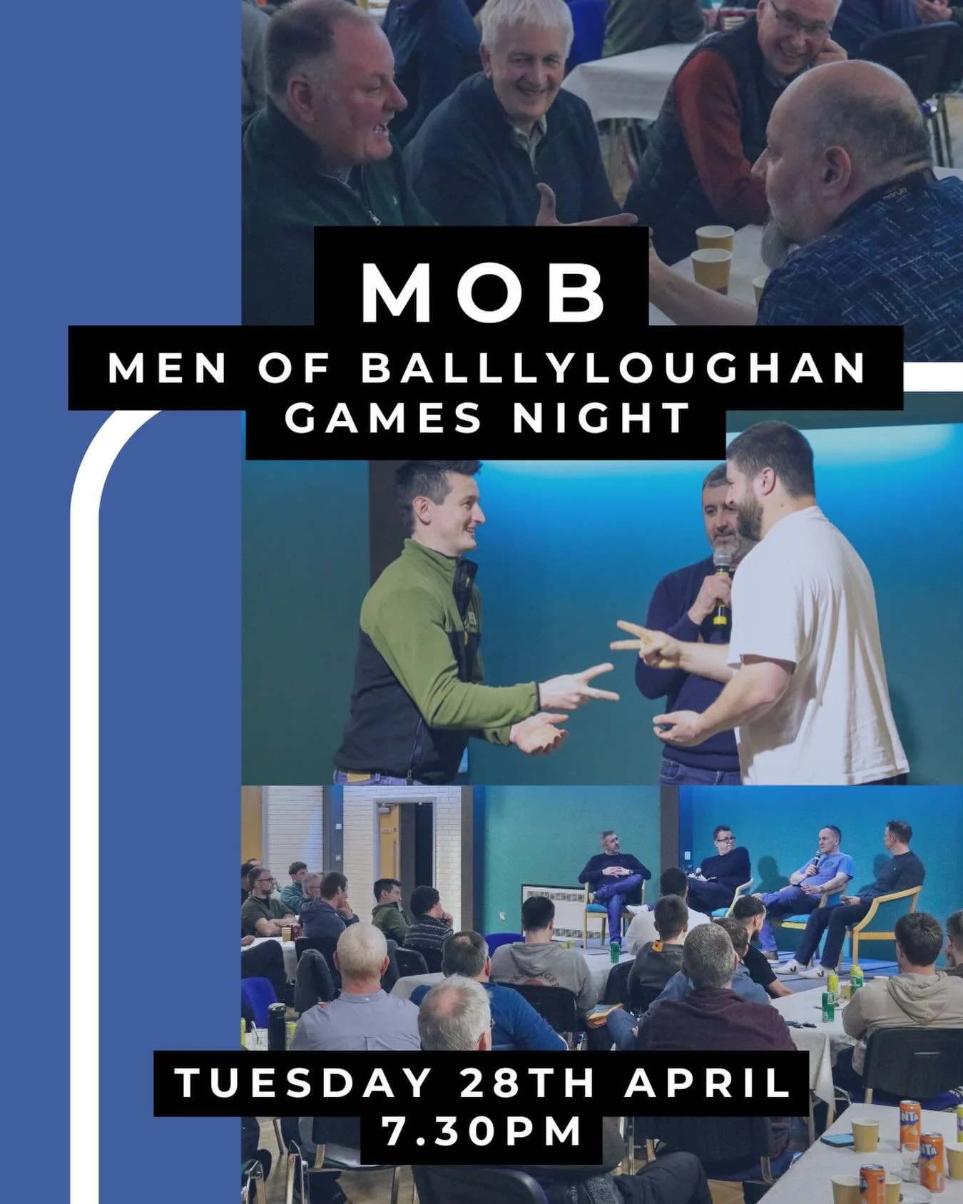 Men of Ballyloughan (M.O.B.) Games Night
A night with a range of low intensity games (!), refreshments and a short epilogue. Men of all ages welcome and no need to sign up for this particular evening.