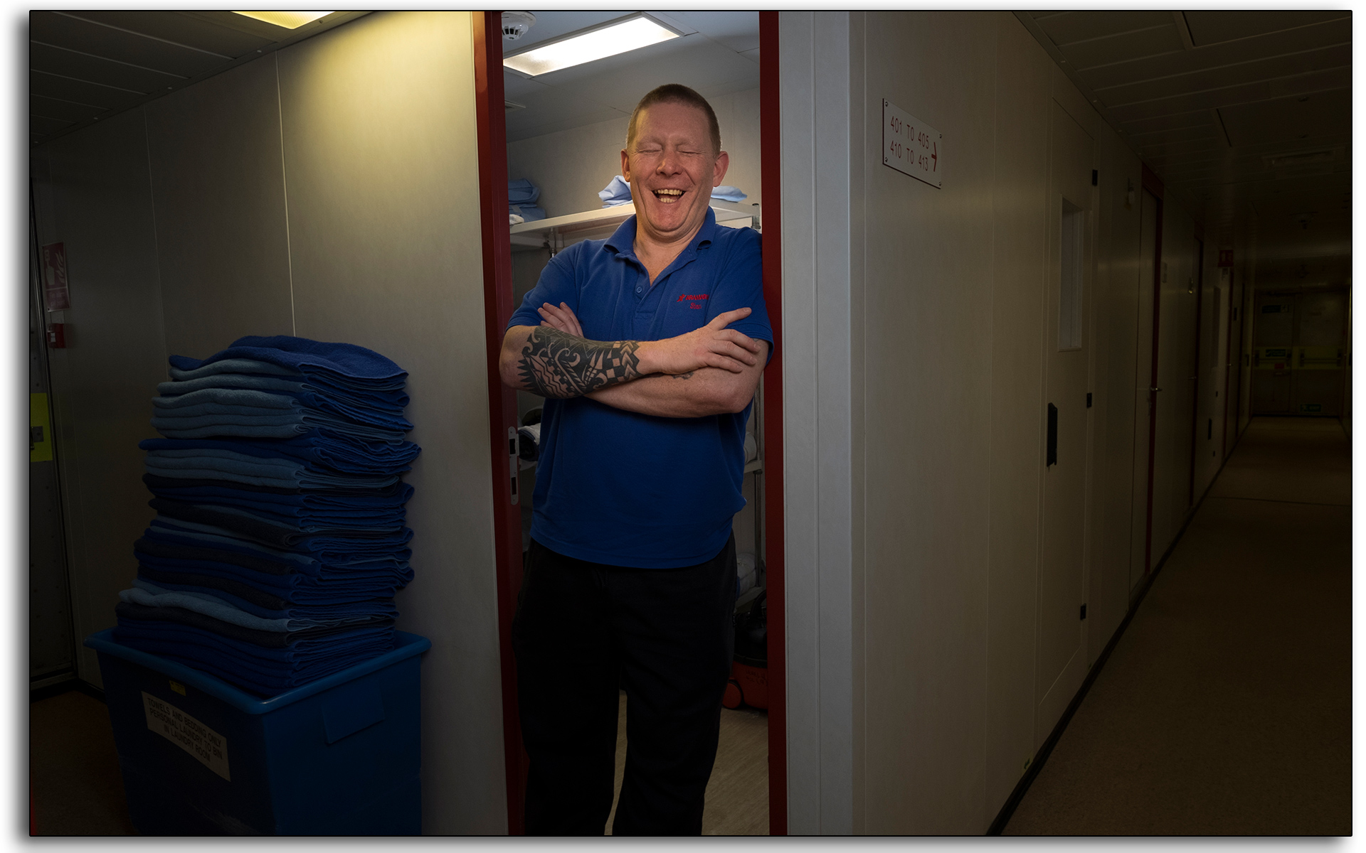 Catering, steward, Stan Macintosh, aramark, offshore, north sea, cleaning, cleaner, hospitality, oil rig, BP Miller, Petrofac, hotel, Photo by Lee Ramsden..jpg