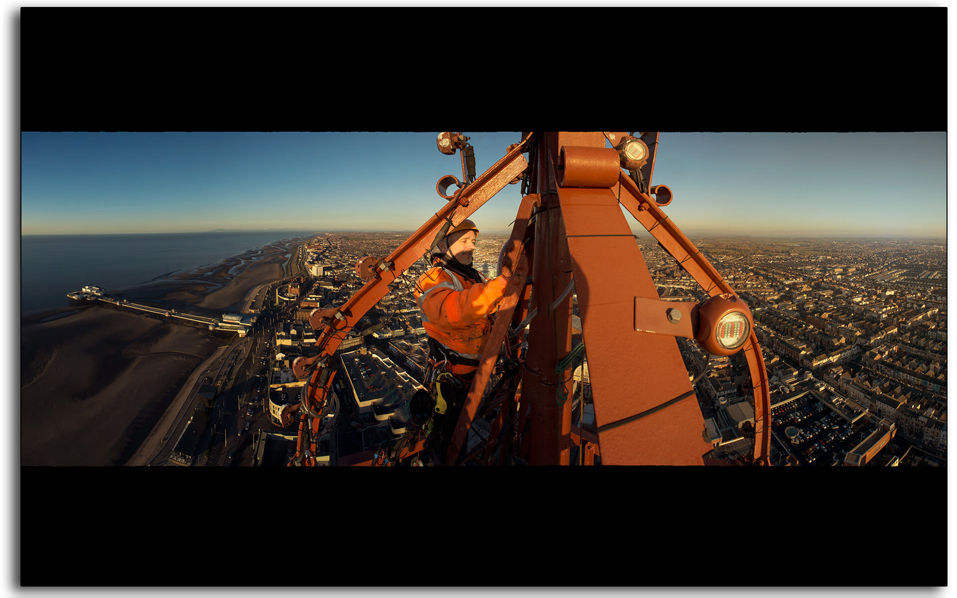 02 Wesley Berry Wez top of Blackpool Tower changing the light bulbs IRATA rope access photography by Lee Ramsden.jpg