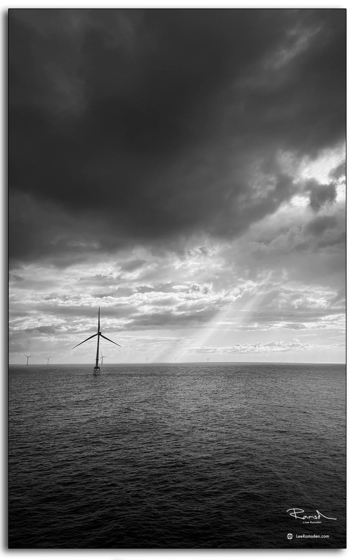 Black and White Turbines at Sea