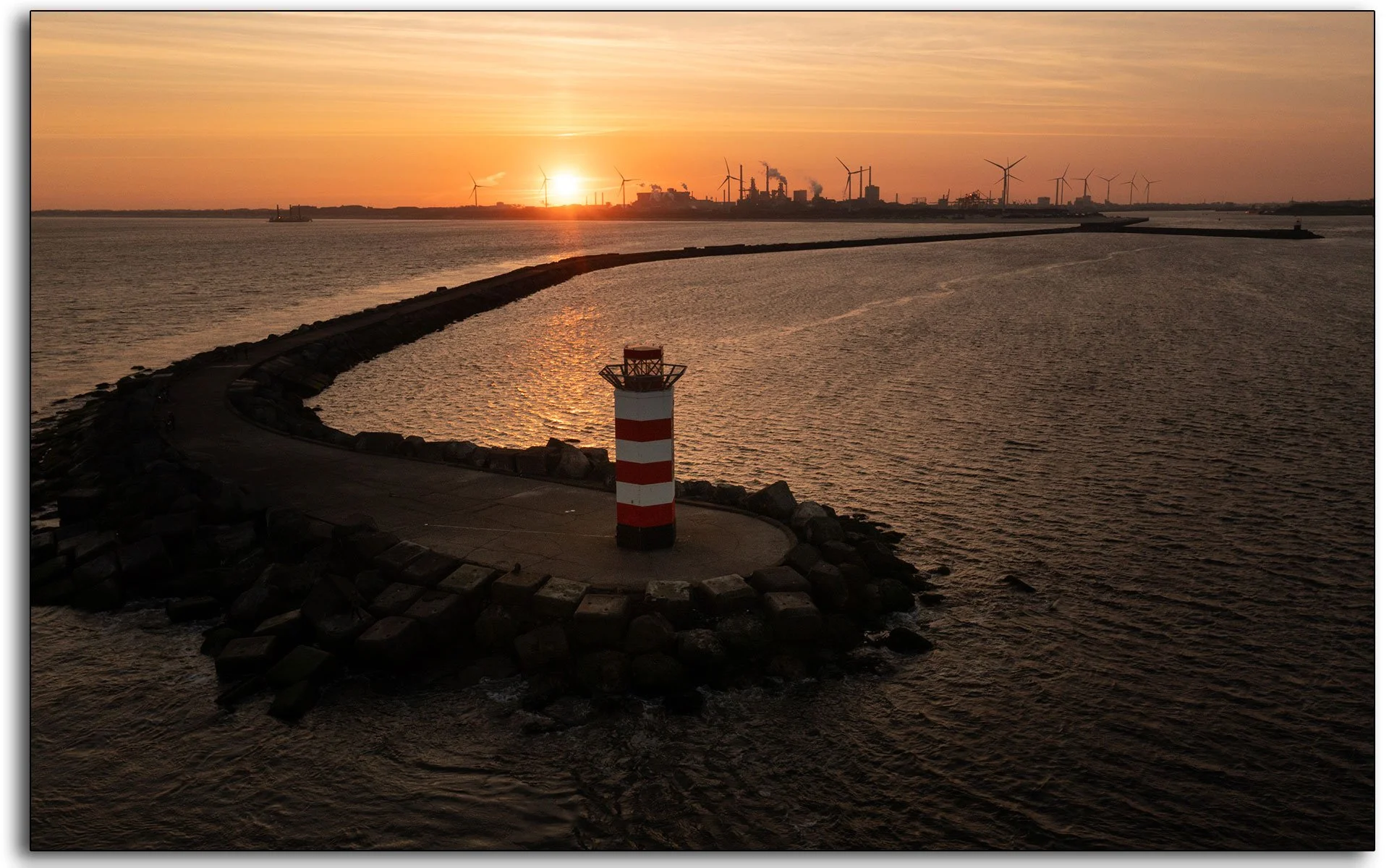 09 IJmuiden, lighthouse, Drone, flight, sunset, sunrise, Oude Noorderhoofd Lighthouse, North Sea Port, The Netherlands, Holland.jpg