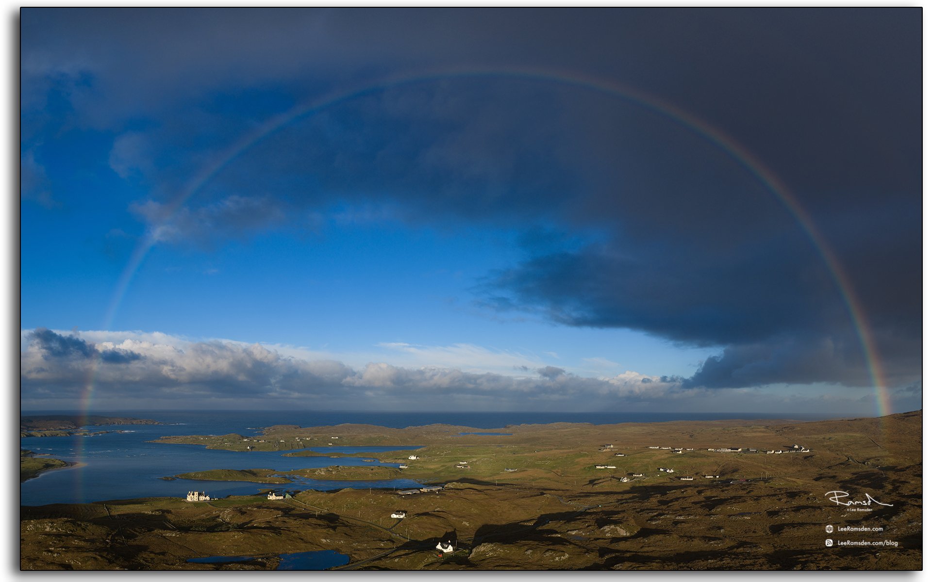 Rainbow over Uig Sands on the Isle of Lewis, Outer Hebrides, showing sweeping coastal views and dramatic changing skies