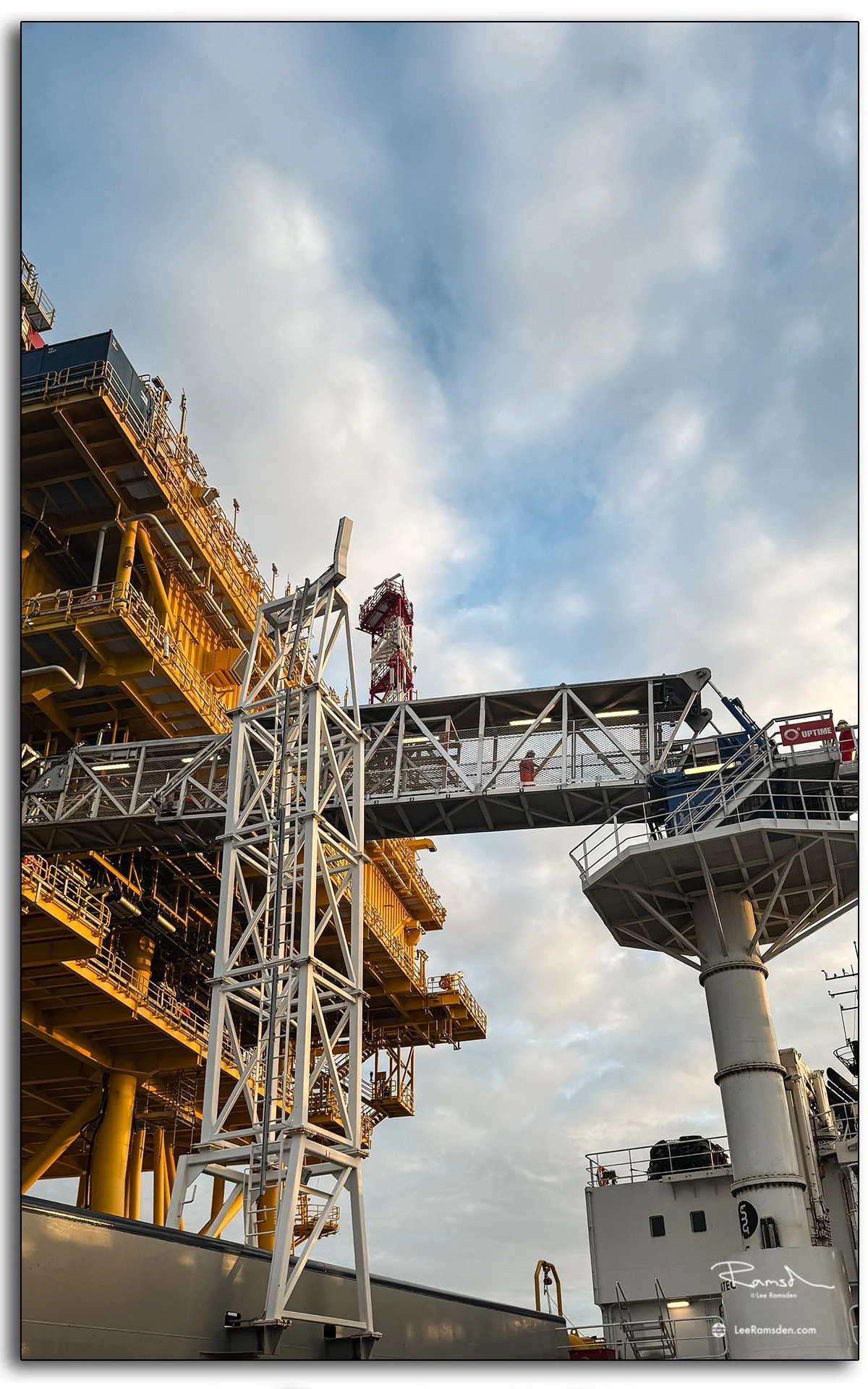 Walk to work gangway connecting vessel to offshore substation, North Sea wind farm