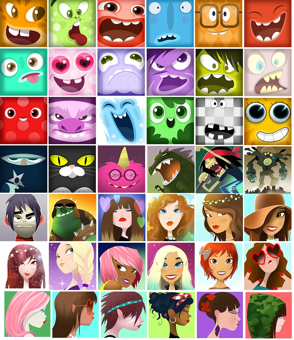 A collection of avatars for the PopJam app