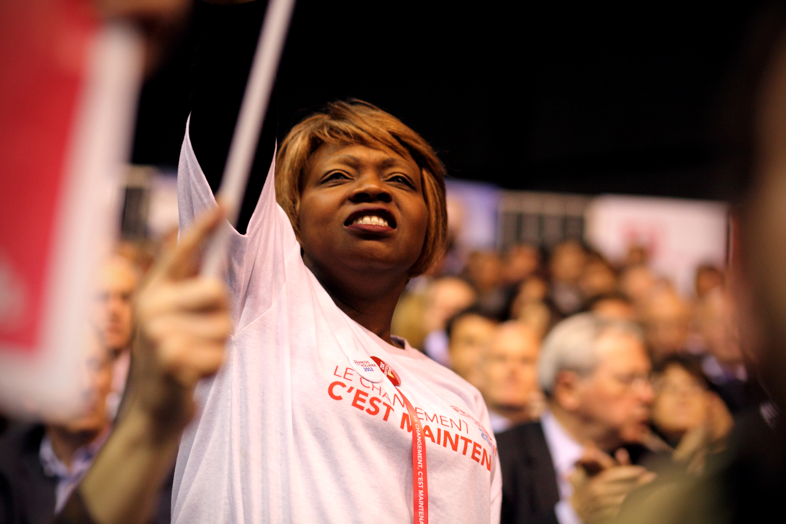  Reportage pendant les présidentielles 2012.&nbsp; Meeting de Marine François Hollande à Lille le 17 avril&nbsp;2012. 