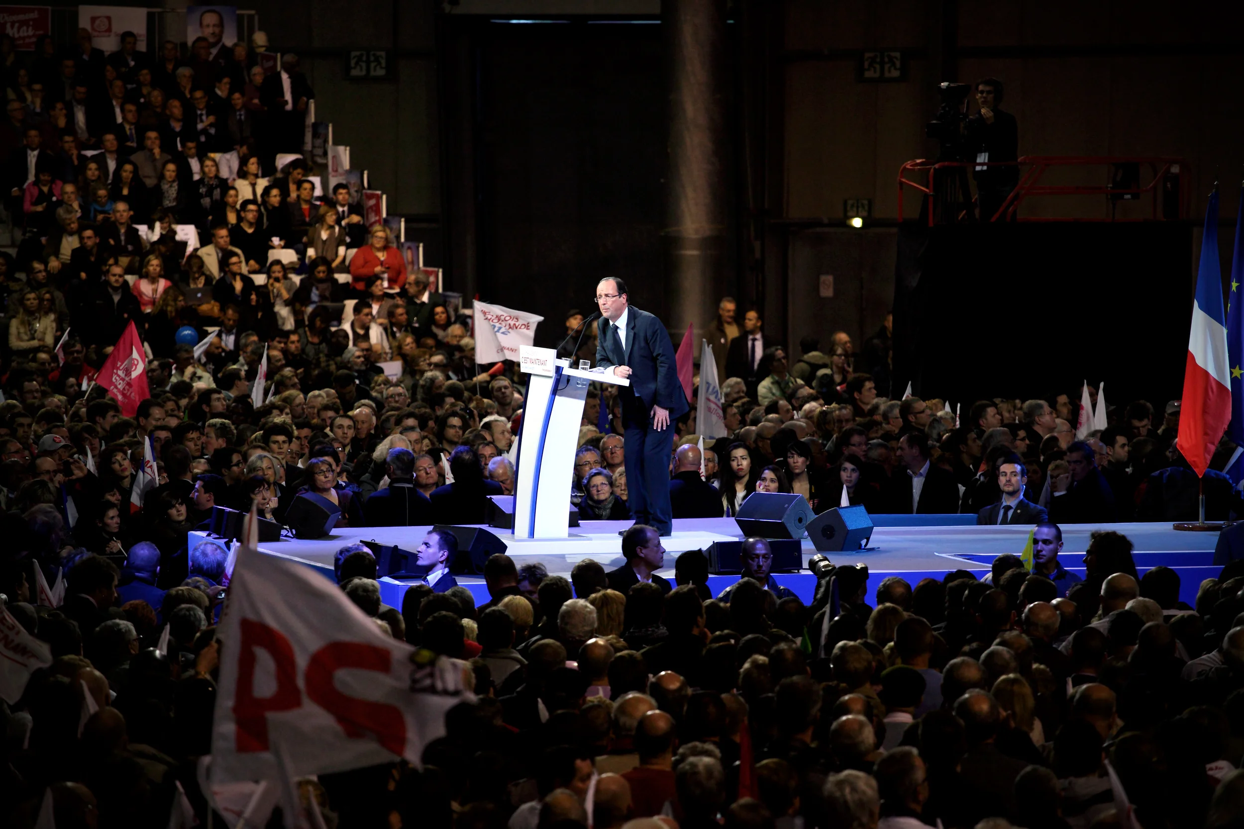 Reportage pendant les présidentielles 2012. Meeting de Marine François Hollande à Lille le 17 avril 2012.