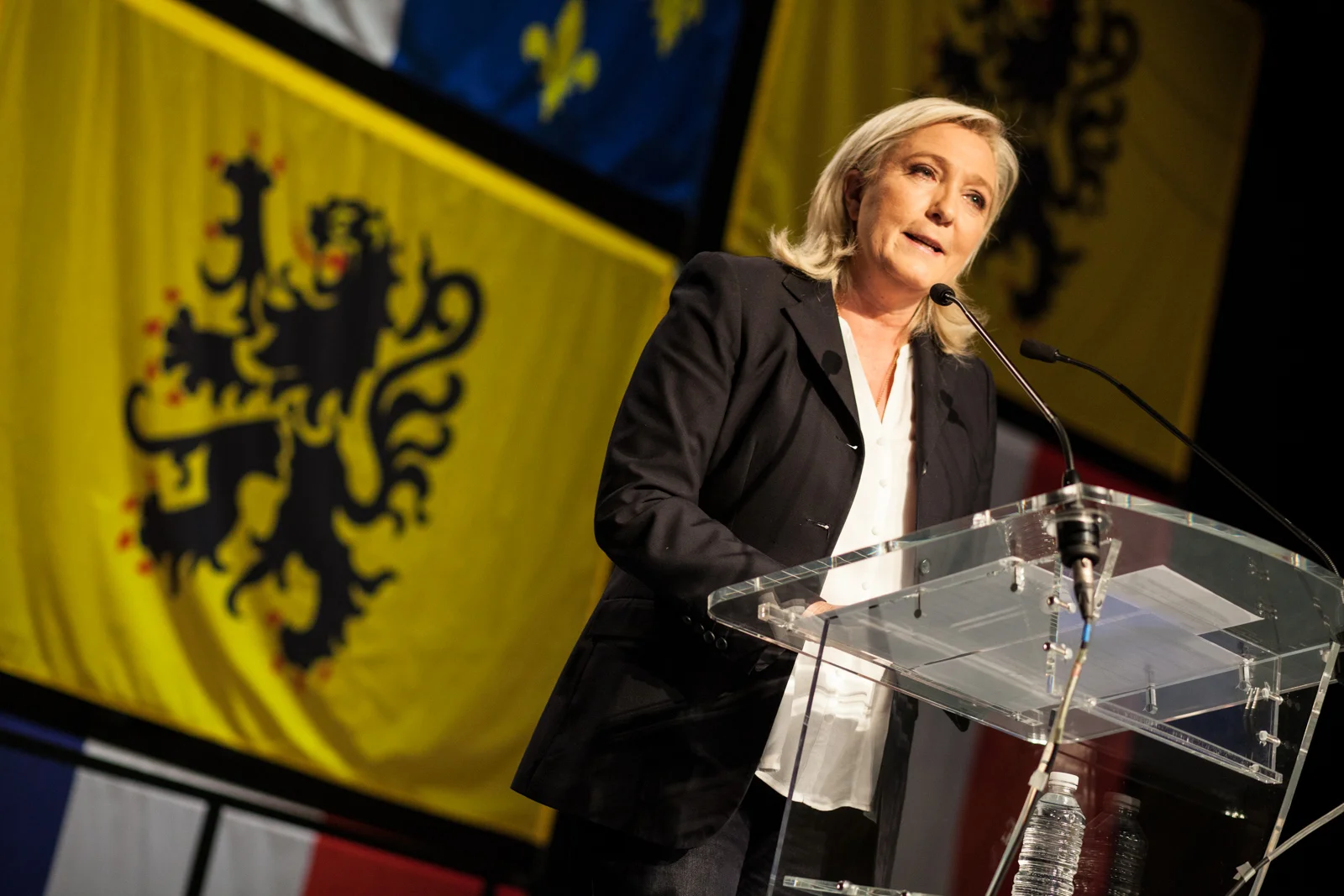 Marine Le Pen arrive en tête au premier tour des élections régionales du Nord-Pas de Calais en décembre 2015. Elle perdra face à Xavier Bertrand (LR) au deuxième tour. Hénin-Beaumont (62).