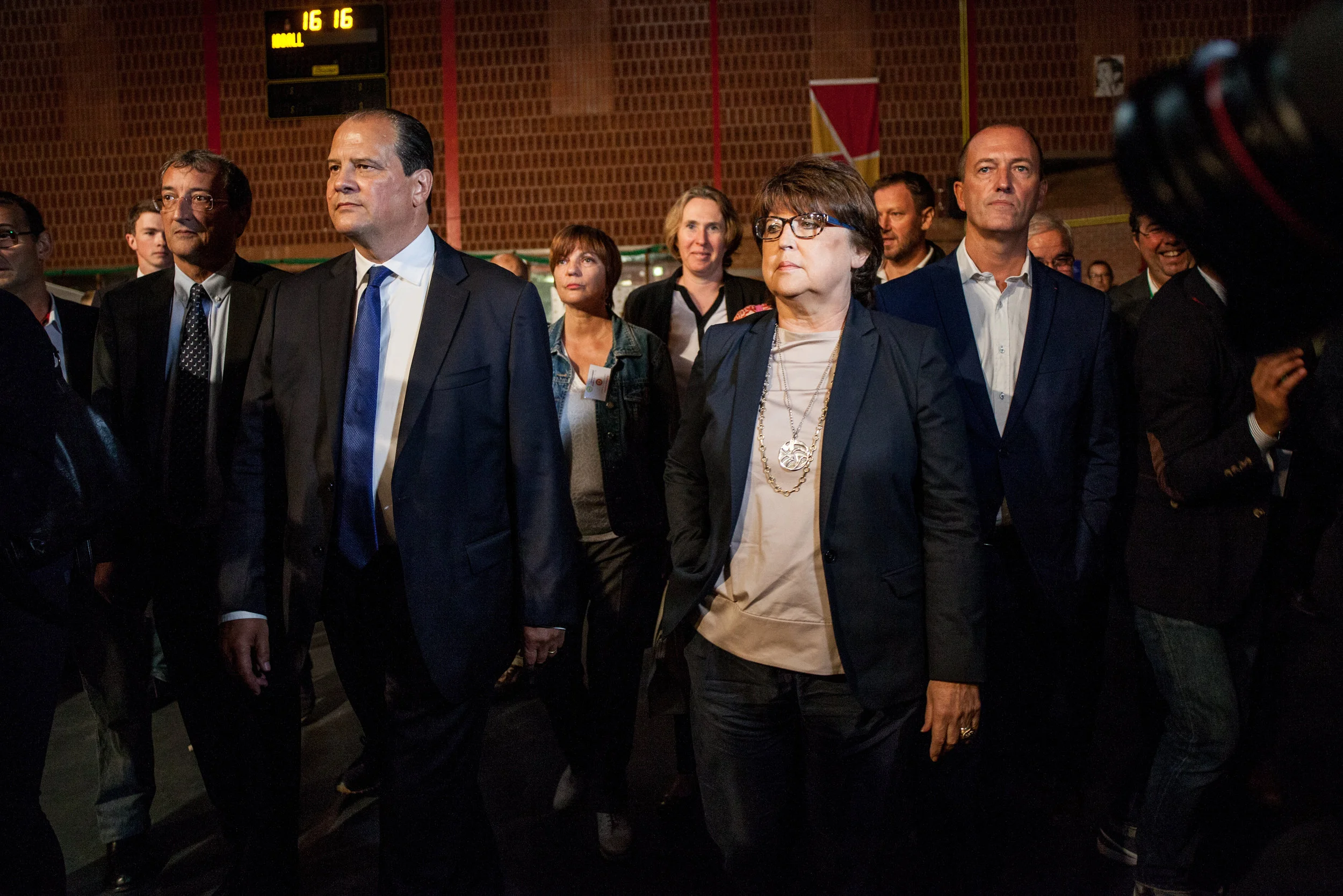 Jean-Christophe Cambadélis et Martine Aubry, lors d'un meeting organisé à Lomme en septembre 2016.