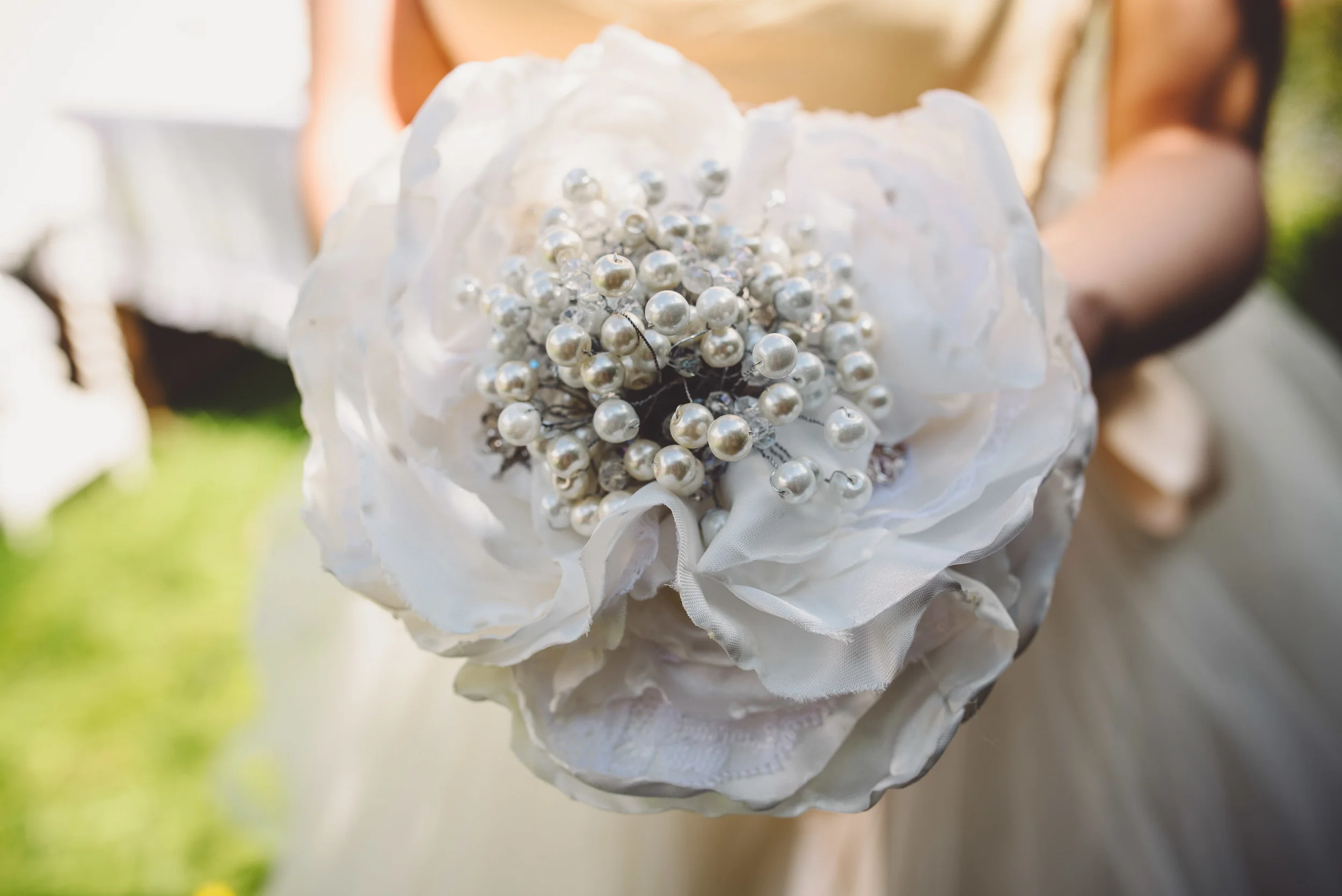 Single Flower Fabric Bouquet: Bespoke Vintage Castle Photo Credit: Becky Ryan Photography