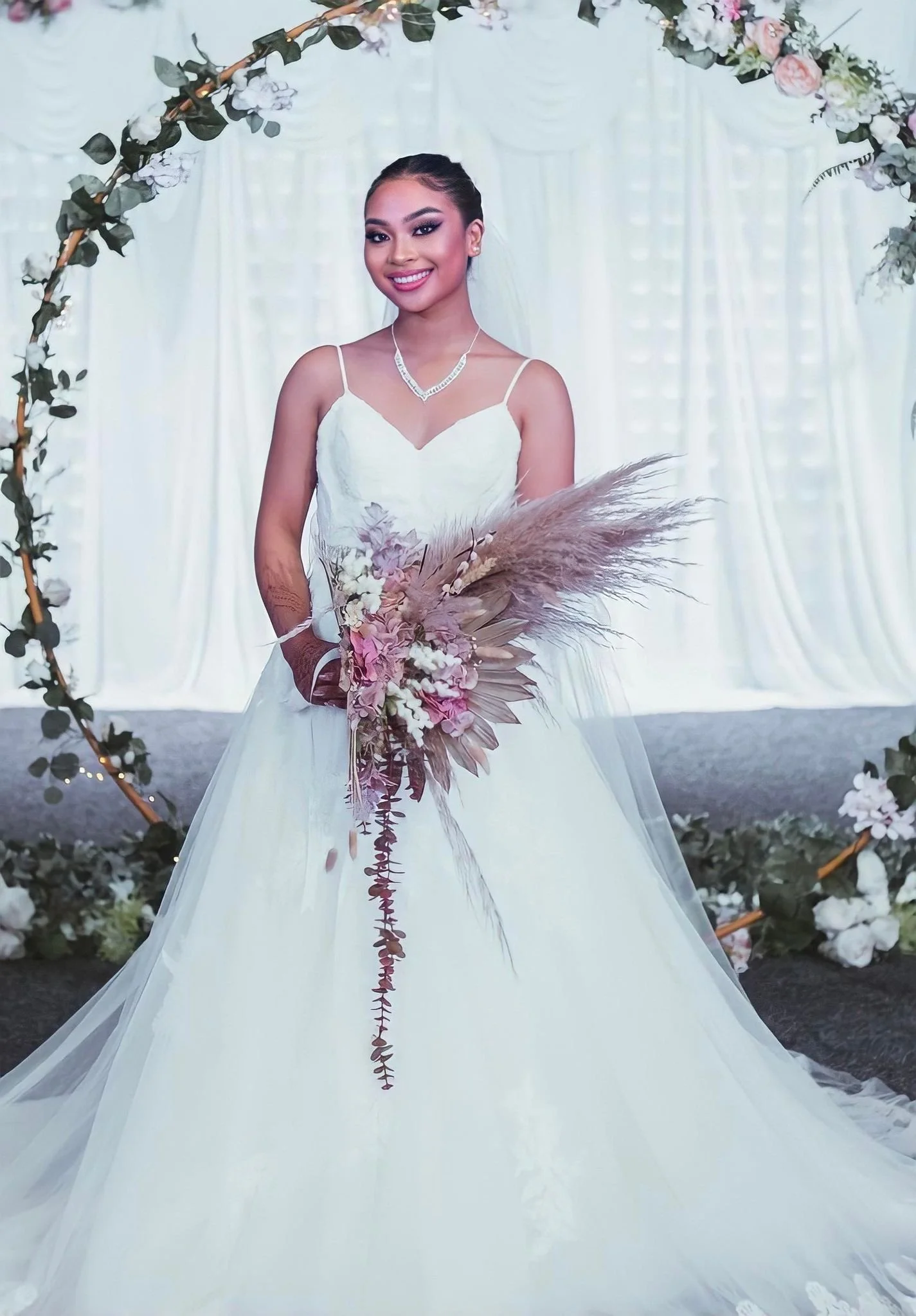Pampas and silk Rose Bouquet