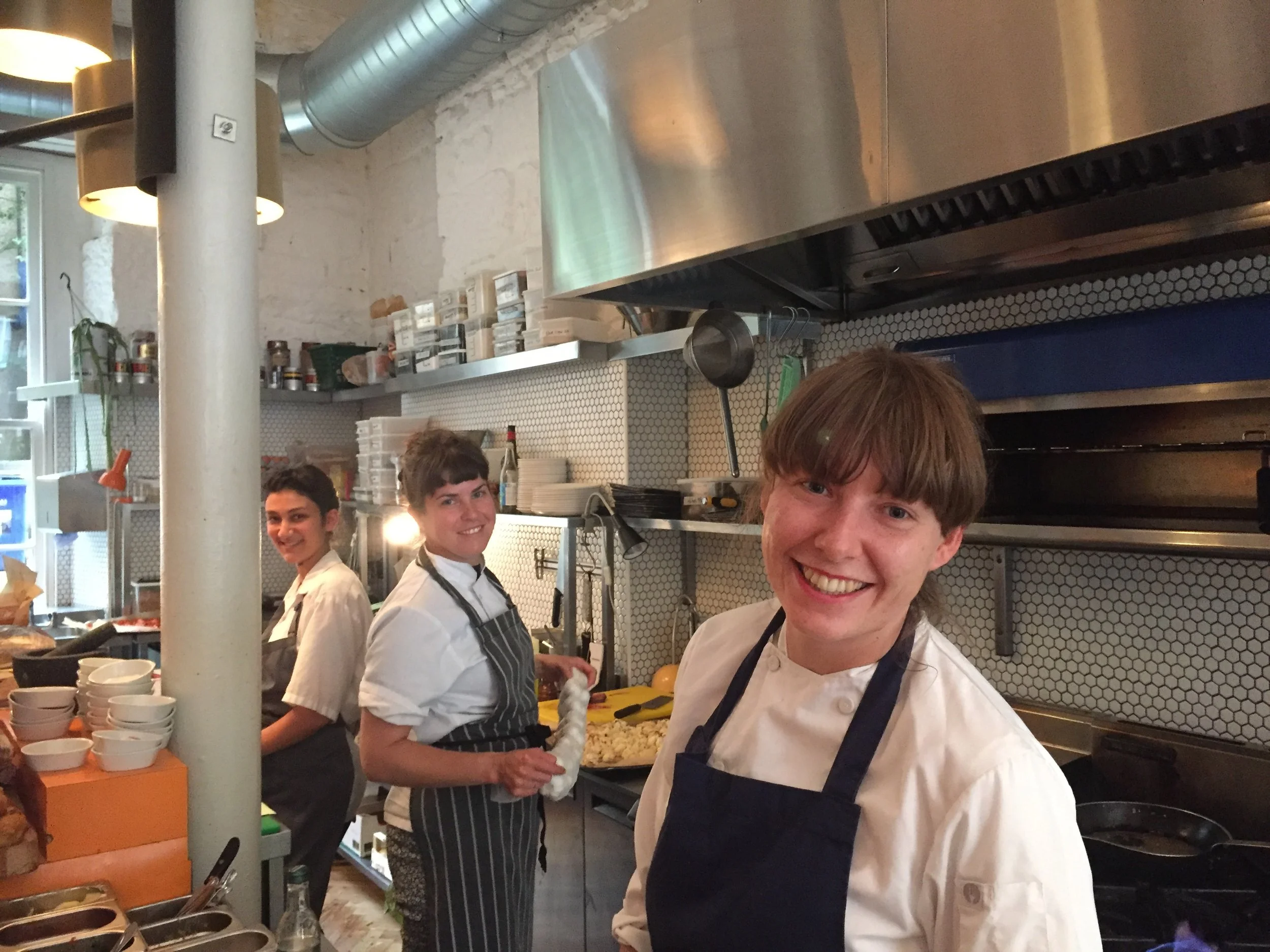 Rose Healey with some of her female brigade in the open kitchen at Alchemilla, Glasgow, and, above, some of the dishes.