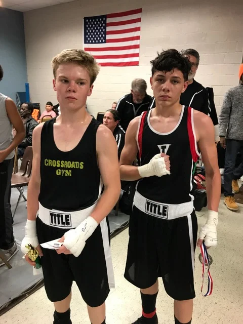 Russell Griffith with his opponent after a hard fought battle in Baltimore.