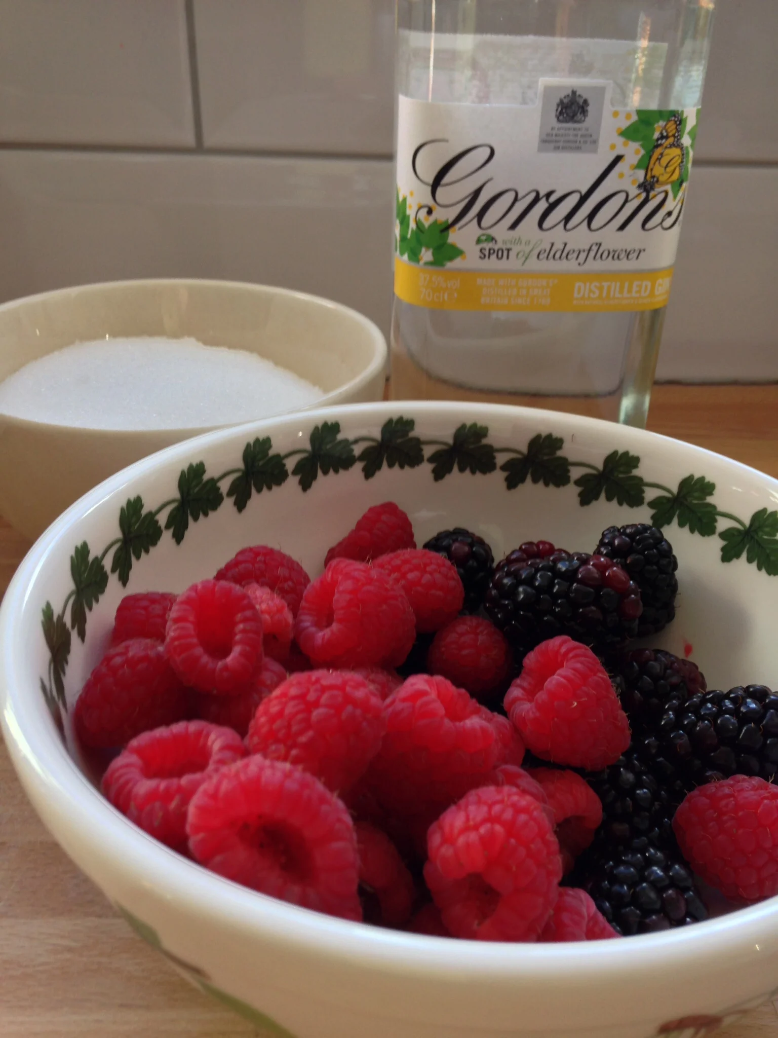 Ingredients for Berry & elderflower gin.
