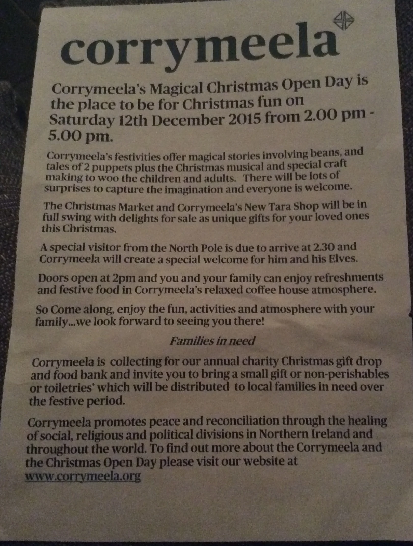 Corrymeela Christmas Open Day.