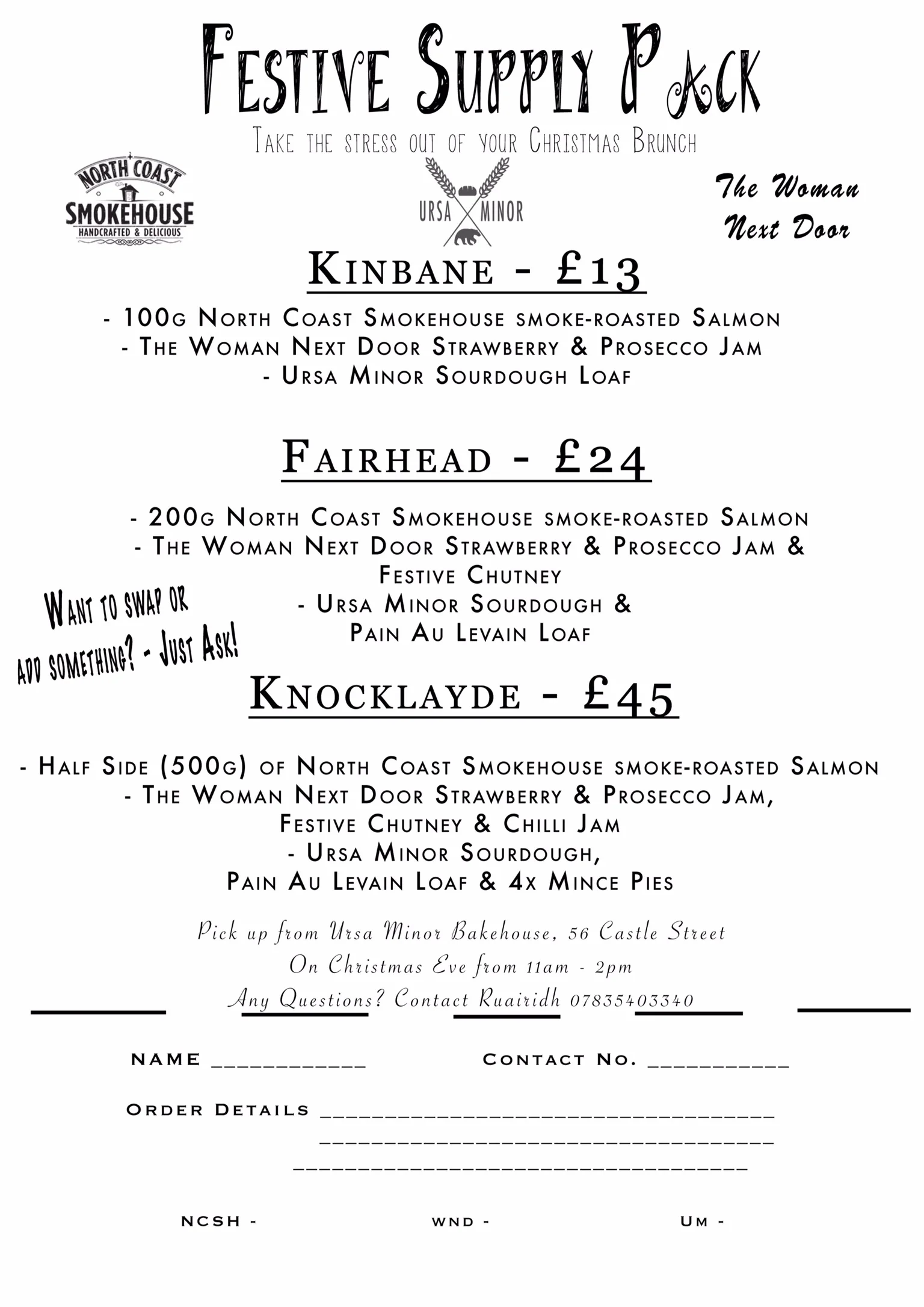 Order form for Festive Supply Packs.