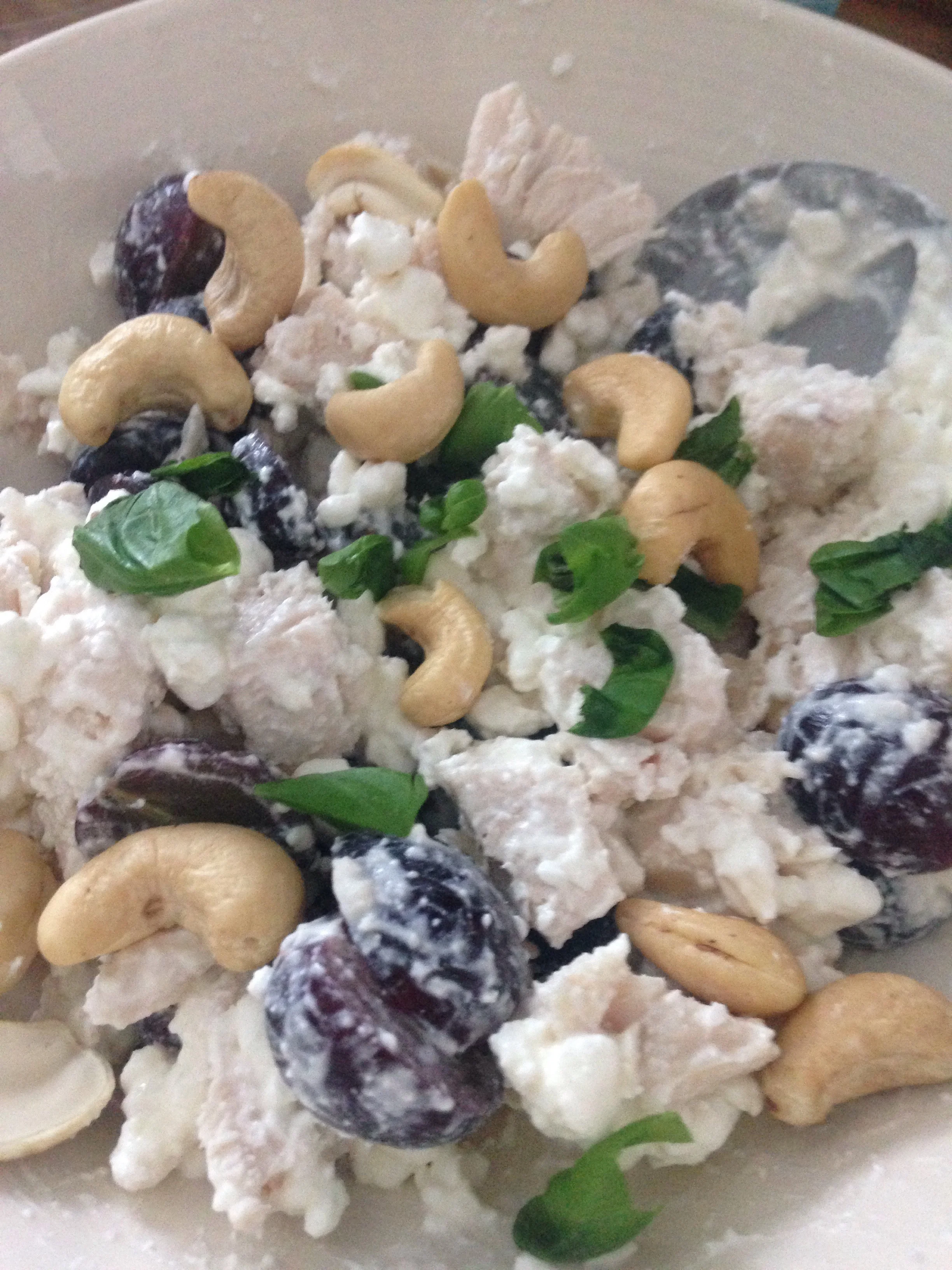 Cottage cheese, chicken & black grape salad.