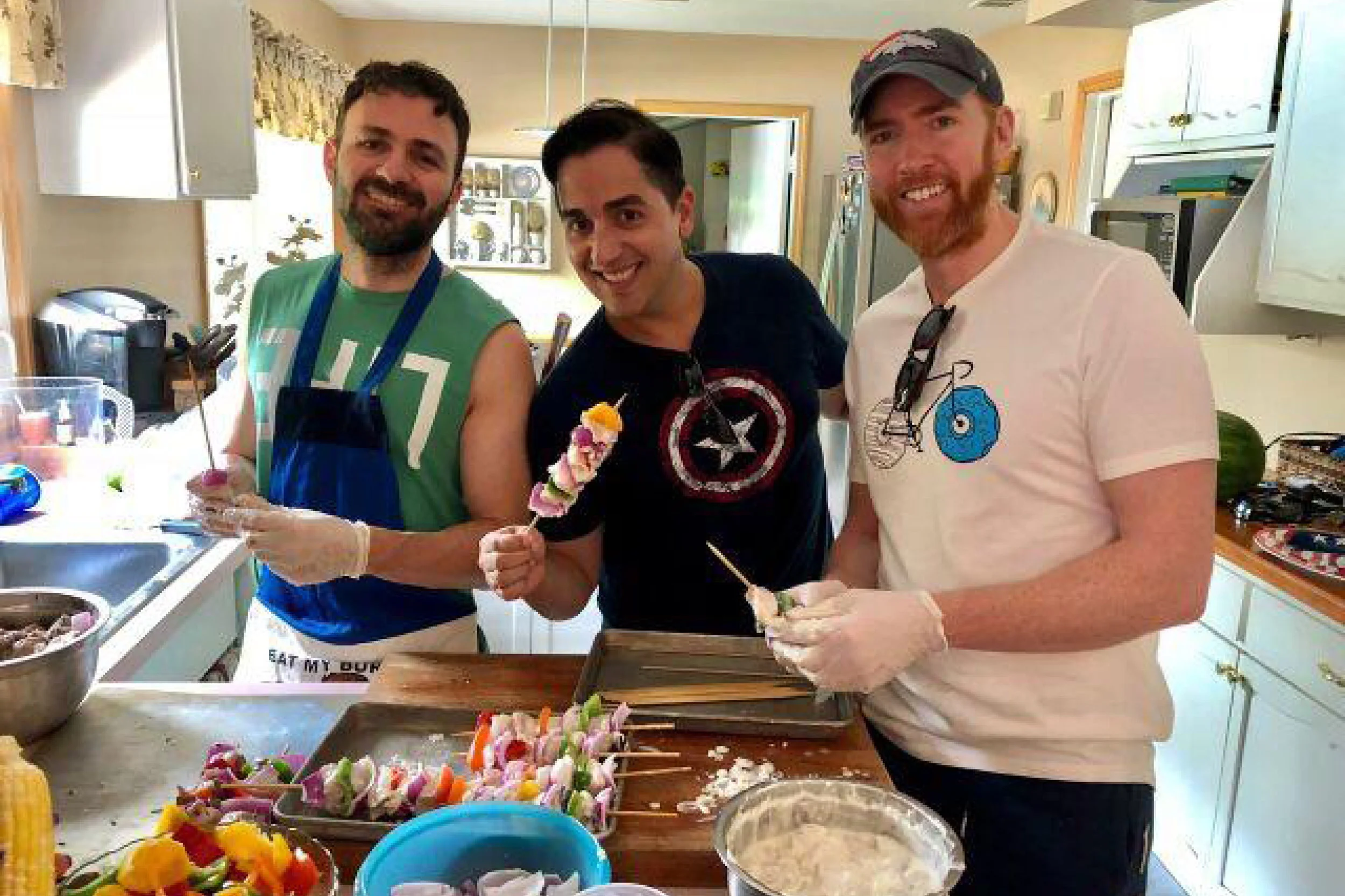 Antonis, best friend Frankie, and Patrick ready to grill