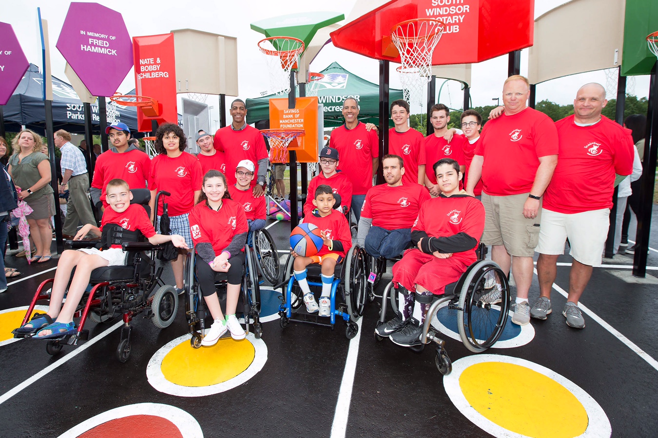 Coach Ollie, Ryan Martin Wheelchair Basketball Team and South Windsor Unified Sports team. Photo: Stephen Slade/UConn Athletics