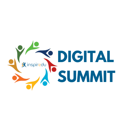 Inspiredu Digital Summit logo featuring colorful figures surrounding a technology symbol.