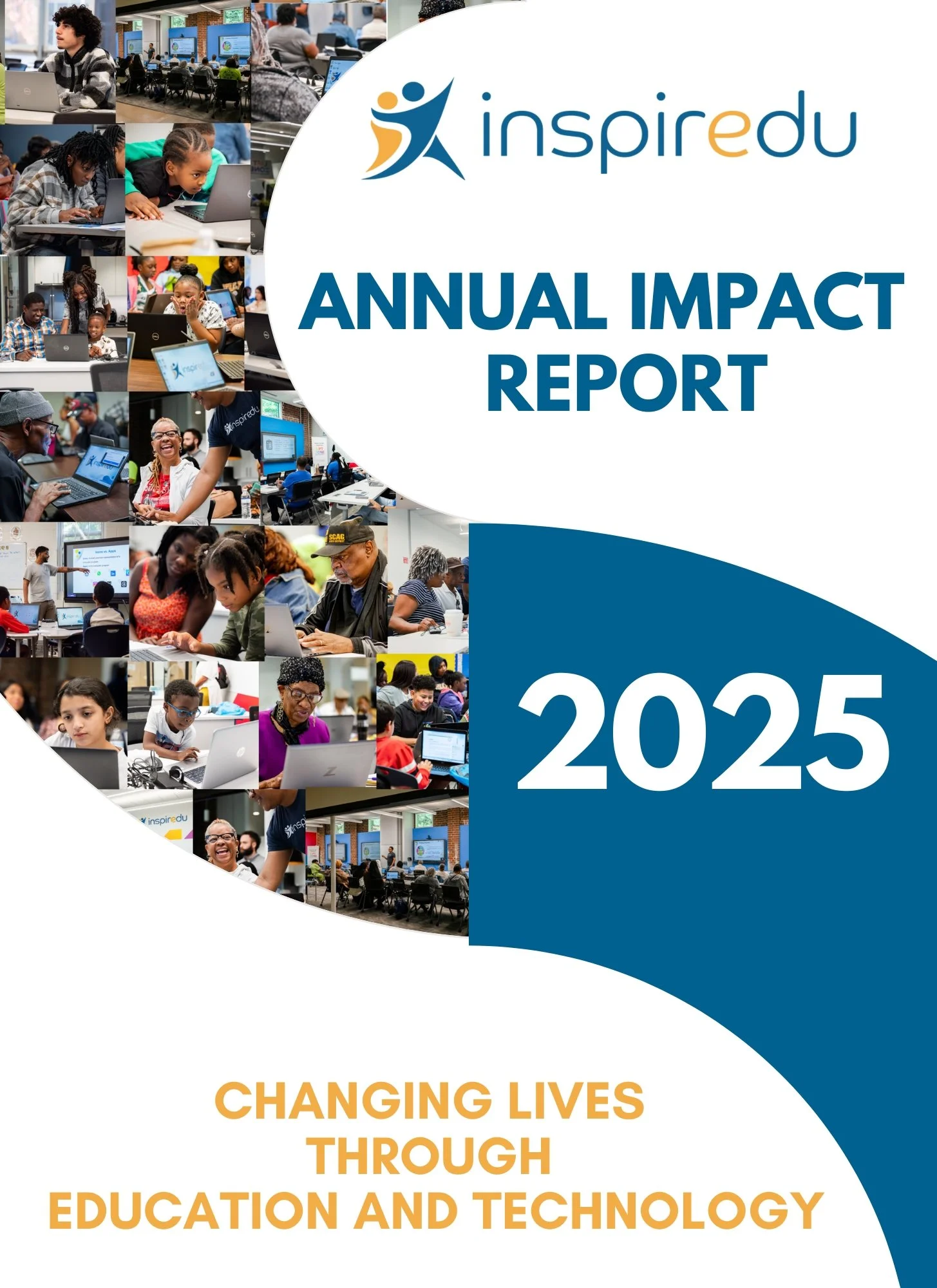 Cover of Inspiredu's 2025 Annual Impact Report highlighting the organization's impact through education and technology across Georgia.