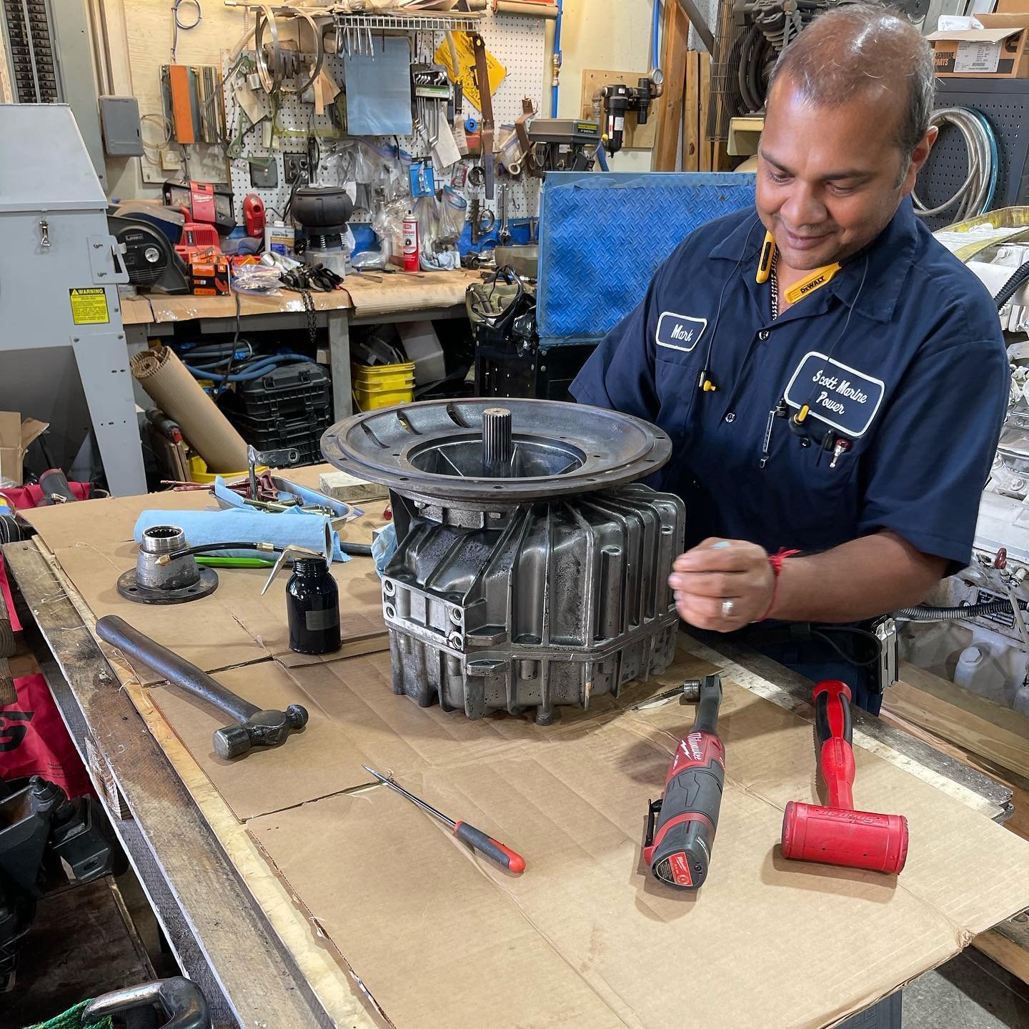 And here we have Mark! Cleaning, measuring, and reconditioning two ZF 63 gearboxes for an ongoing repower!
