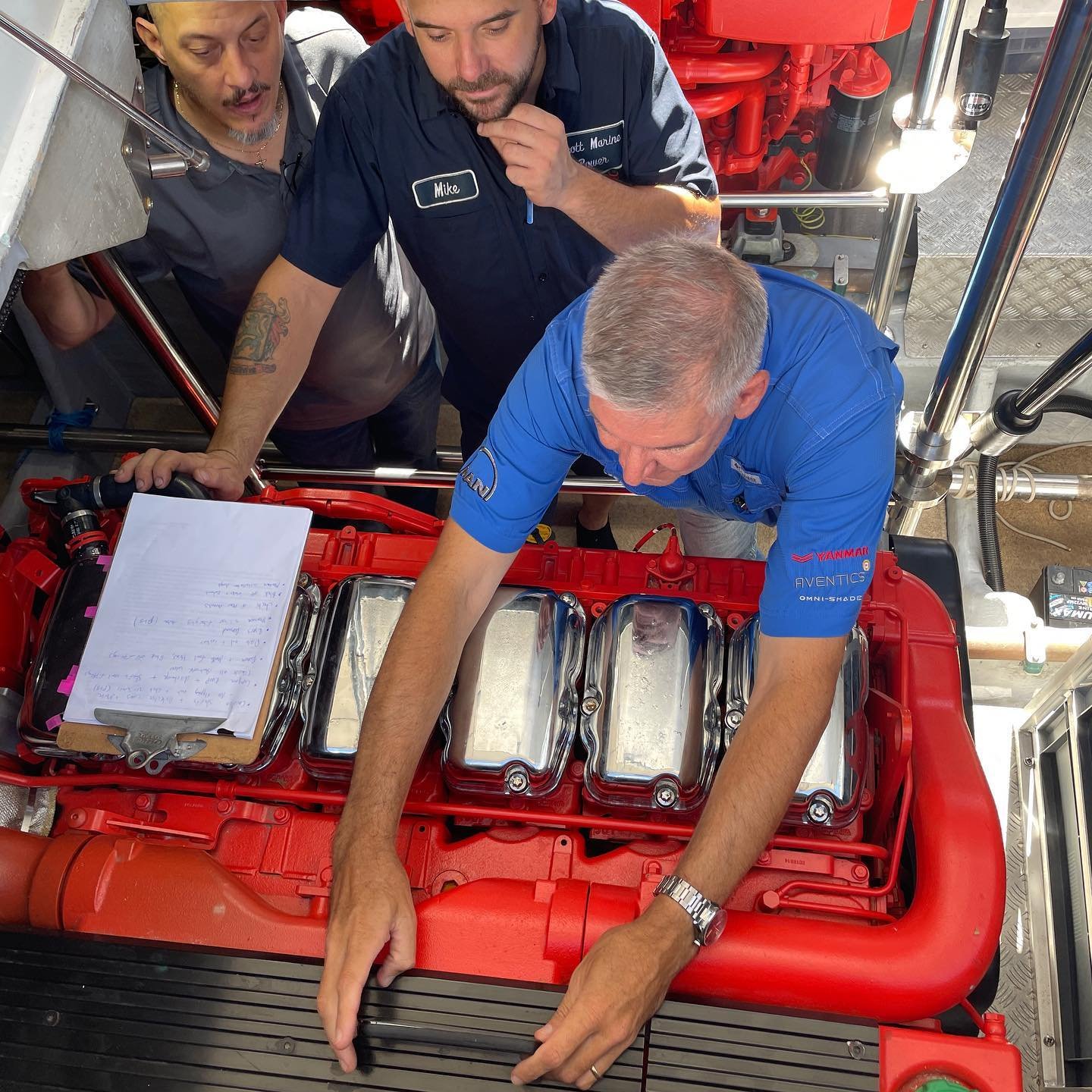 Preparing for our first Scania repower! Gotta love those bright orange engines 🤩