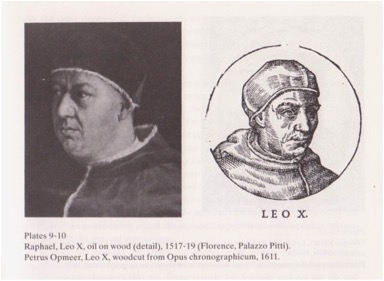 Painting and Opmeer woodcut of Pope Leo X