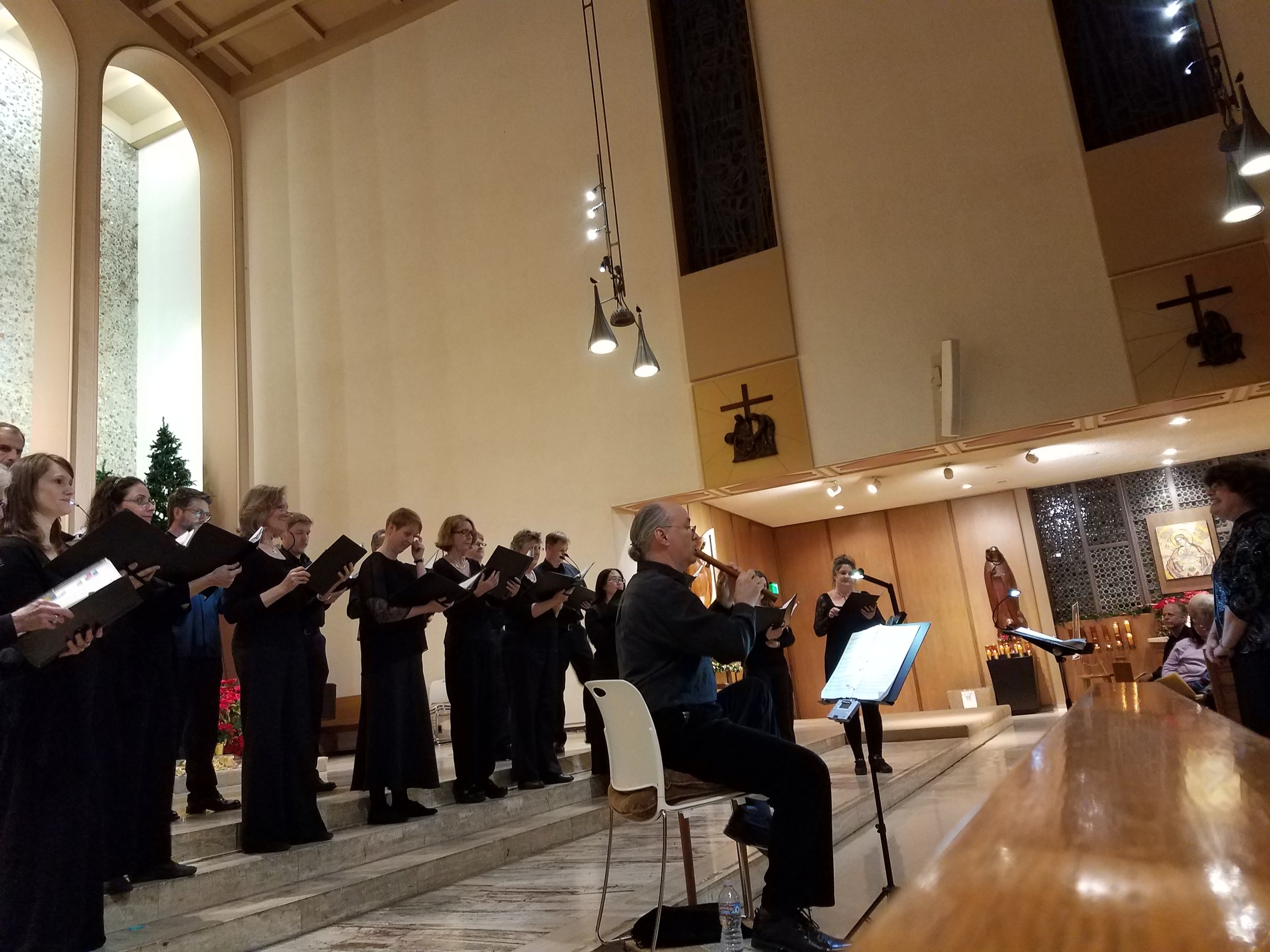 Jouyssance performing their first concert at St. Paul the Apostle Catholic Church in Westwood. Bruce Teter accompanies on recorder.