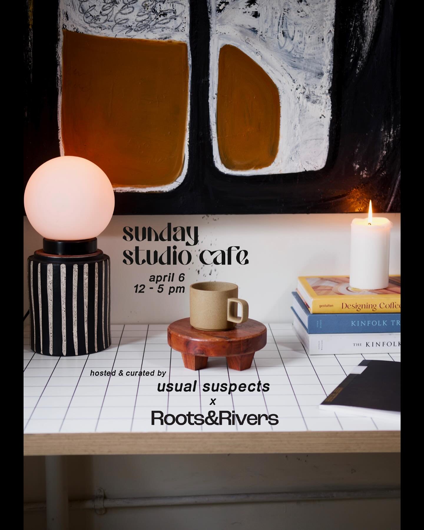 SUNDAY 4.6 / 12-5

Really looking forward to coming together @rootsrivers.studio this Sunday with friends, family and newcomers to our shared community &mdash;

@drinkusualsuspects and I will be in the studio from 12-5p for cafe service, with coffee 