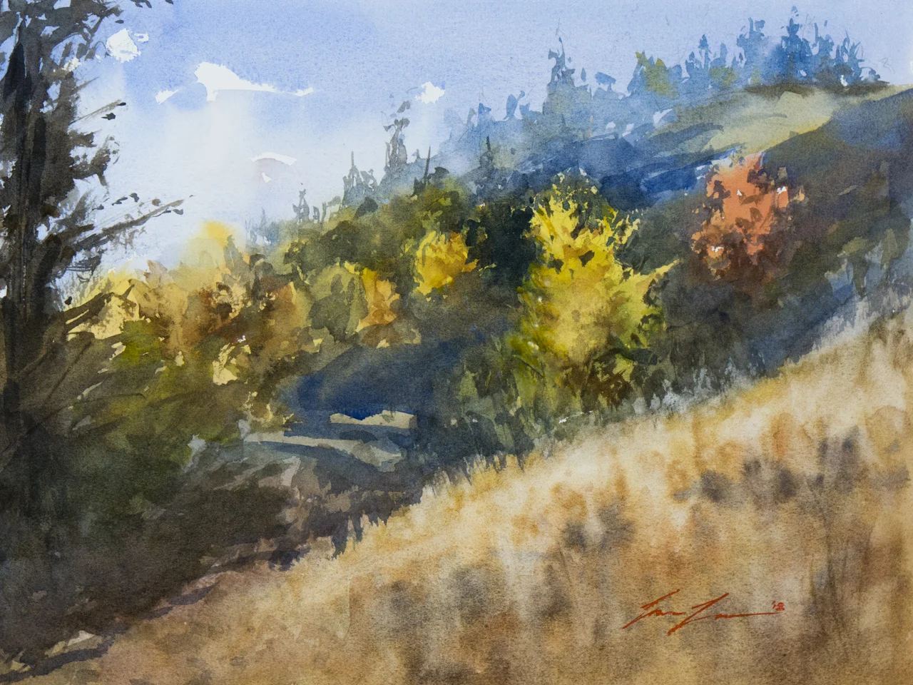 Summer Cafe Watercolor Original Art Collectibles Painting Hitechic Ir