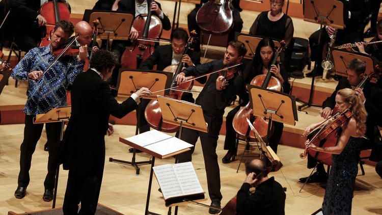 Gustavo Dudamel conducts the Los Angeles Philharmonic in John Adams' "Absolute Jest," featuring the St. Lawrence Quartet as soloists at Walt Disney Concert Hall