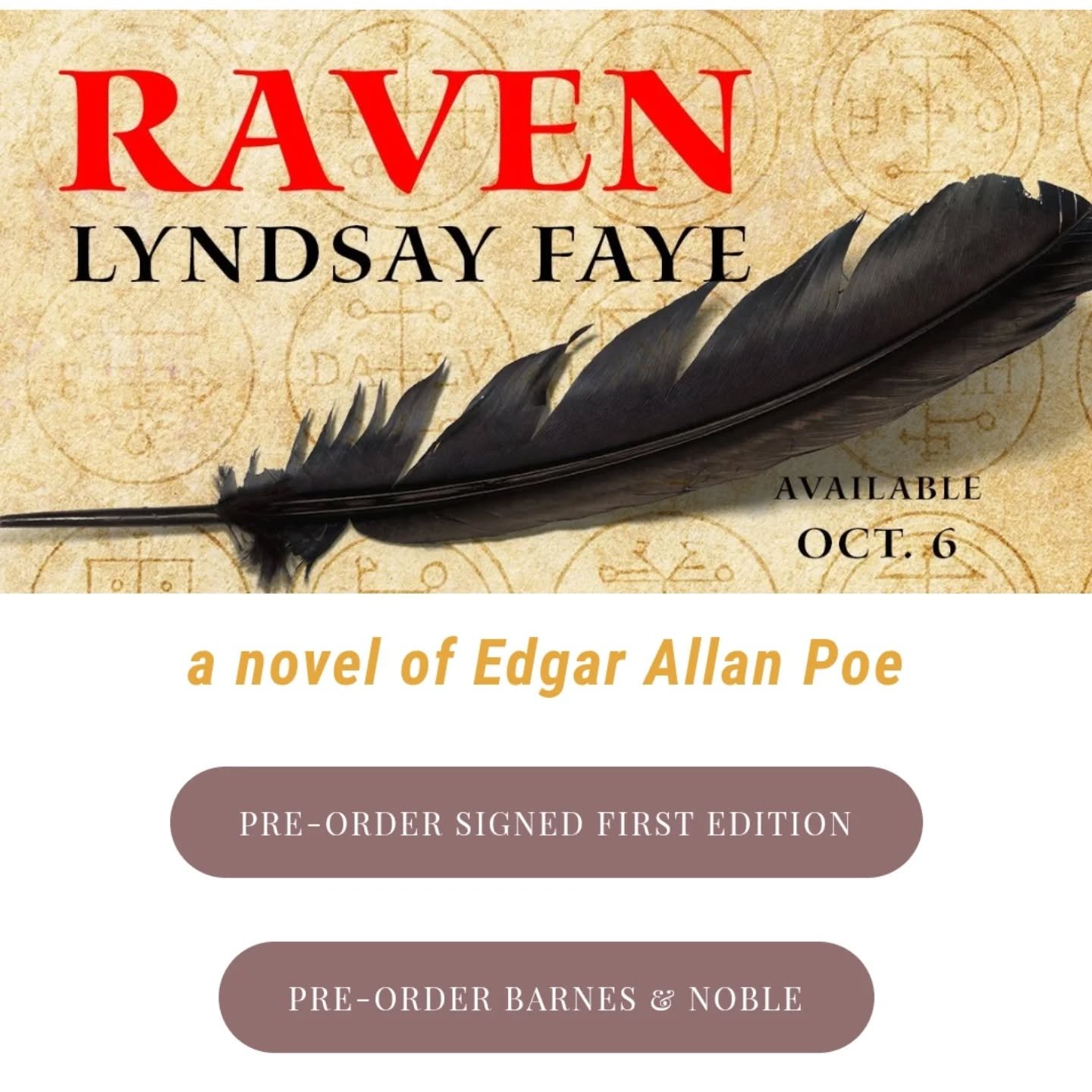 Honored to report RAVEN already has KILLER blurbs, and I've duly given the website a 100% overhaul!

www.lyndsayfaye.com

&ldquo;Lyndsay Faye is the kind of gifted storyteller who hooks you from the first line and never lets go. This darkly witty, su