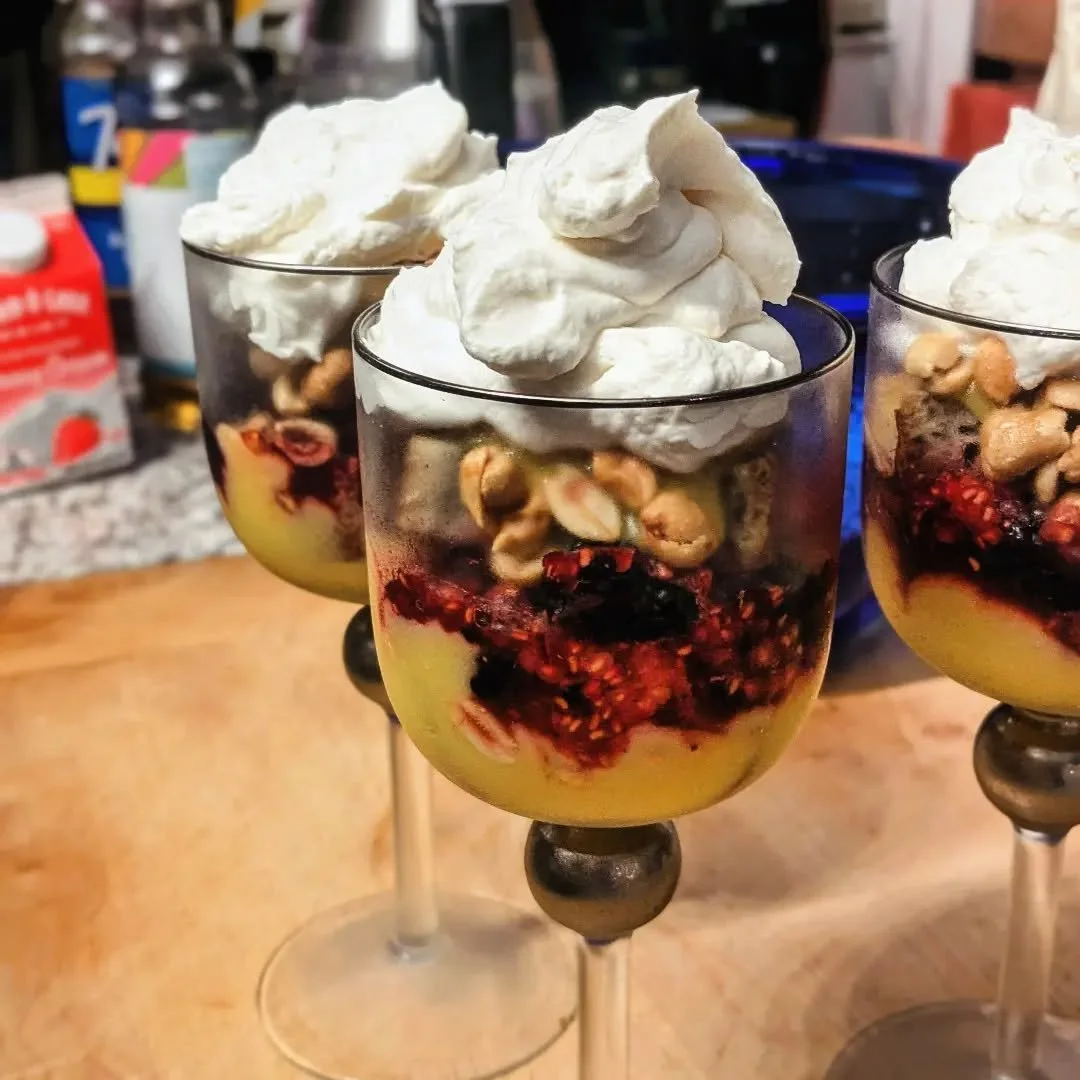 Parfaits for supper last night! Nicholas helmed the biscuits and lemon curd, I oversaw the mixed berry balsamic compote and peanuts and brandy whipped cream. That has all the food groups, right??? 🍋🍓🥜