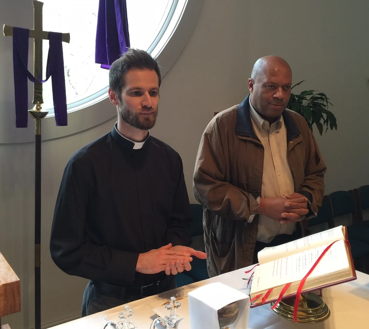 The Rev. Brandon Duke and new Verger Earnell Morris Photo: Chuck Dale
