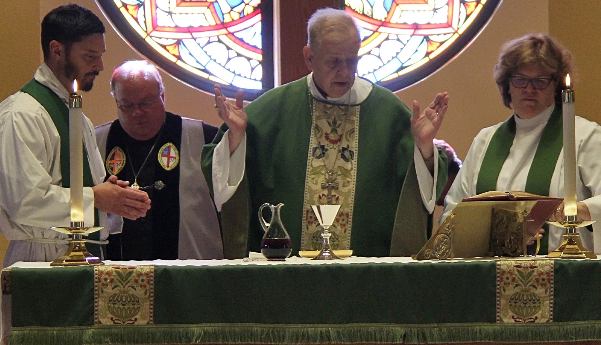 The Rev. Thompson, Verger and meeting host, David Neville, The Bishop and The Rev. Weston