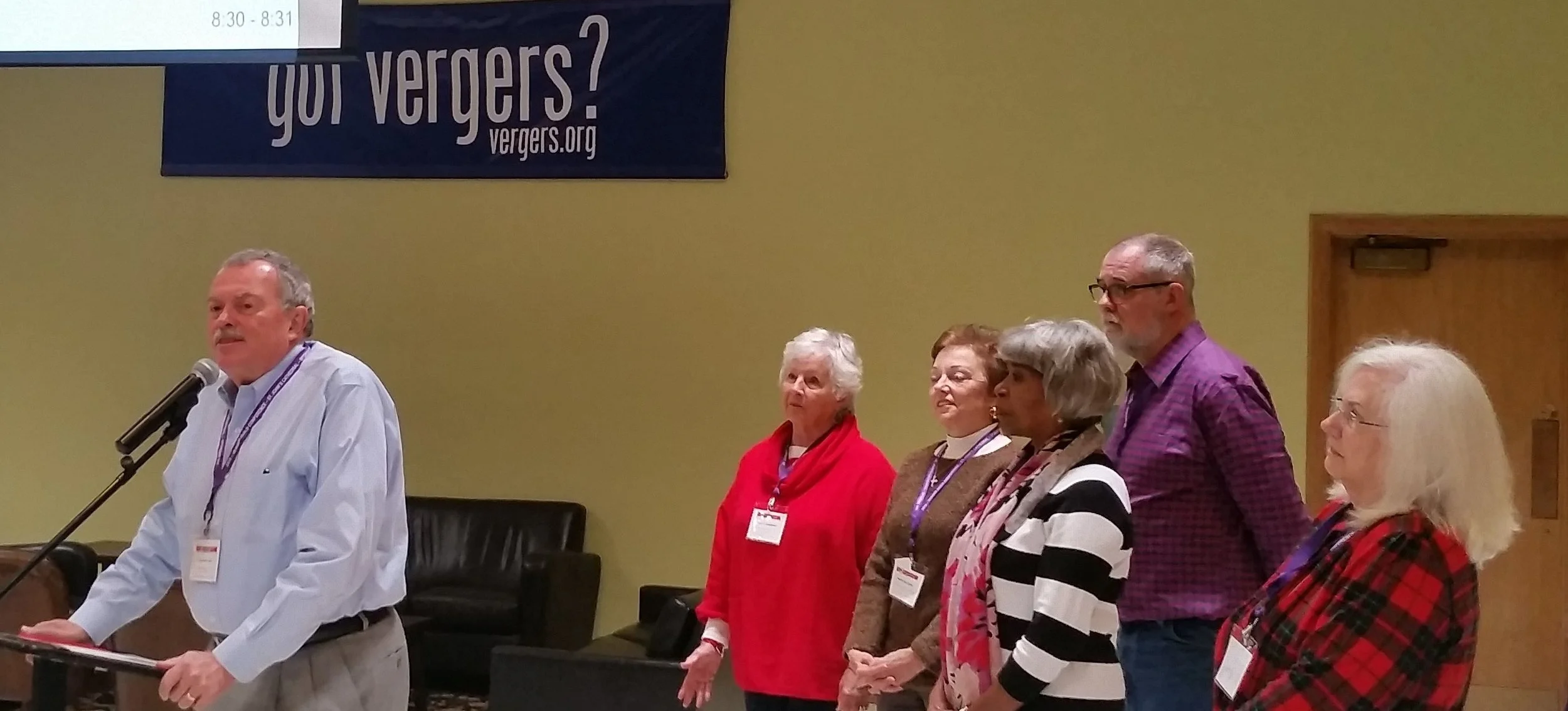 Atlanta Vergers welcoming all vergers to Atlanta Chuck Dale, Cheryl Josephson, Martha-Sue Blythe, Yolande Collins, Phillip Knight, Ruth Anne Tatum Not Shown: David Neville