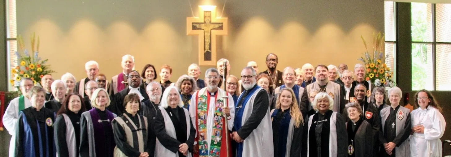 Vergers from the Diocese of Atlanta pause for a photo at their June 17, 2017 Summer Assembly at St. Bartholomew’s Episcopal Church in Atlanta with Diocesan Bishop Keith Rob Wright. Flanked on the far left is St. Bart’s Interim Rector, Allan Sandlin. Second from the far right is our Host, Mary Beth Westmoreland.