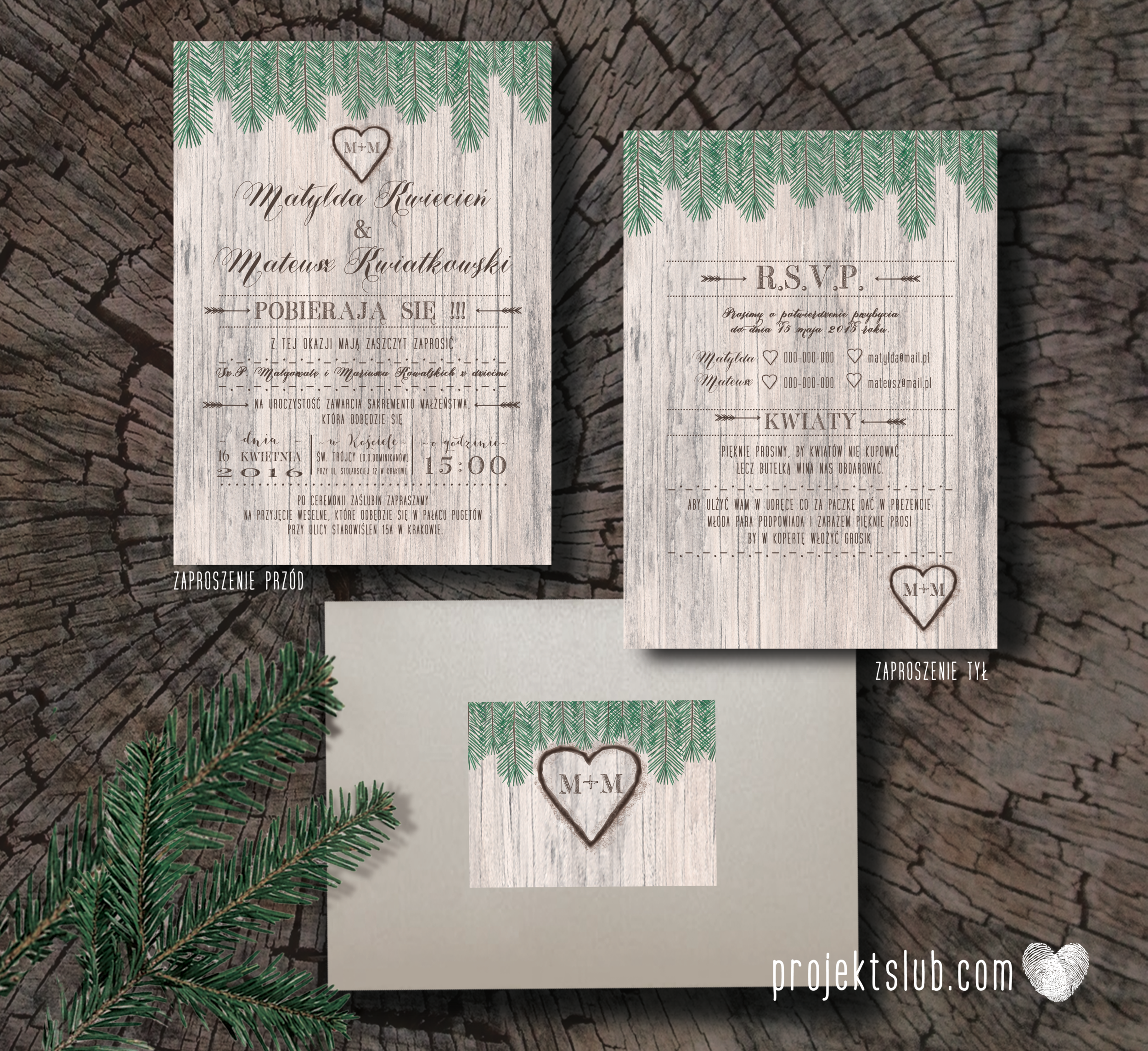 Zaproszenia ślubne oryginalne BOHO WOODLOVE vintage las świerk drewno drzewo kora eko rustykalne oryginalny craft naturalne Projekt Ślub (1).png