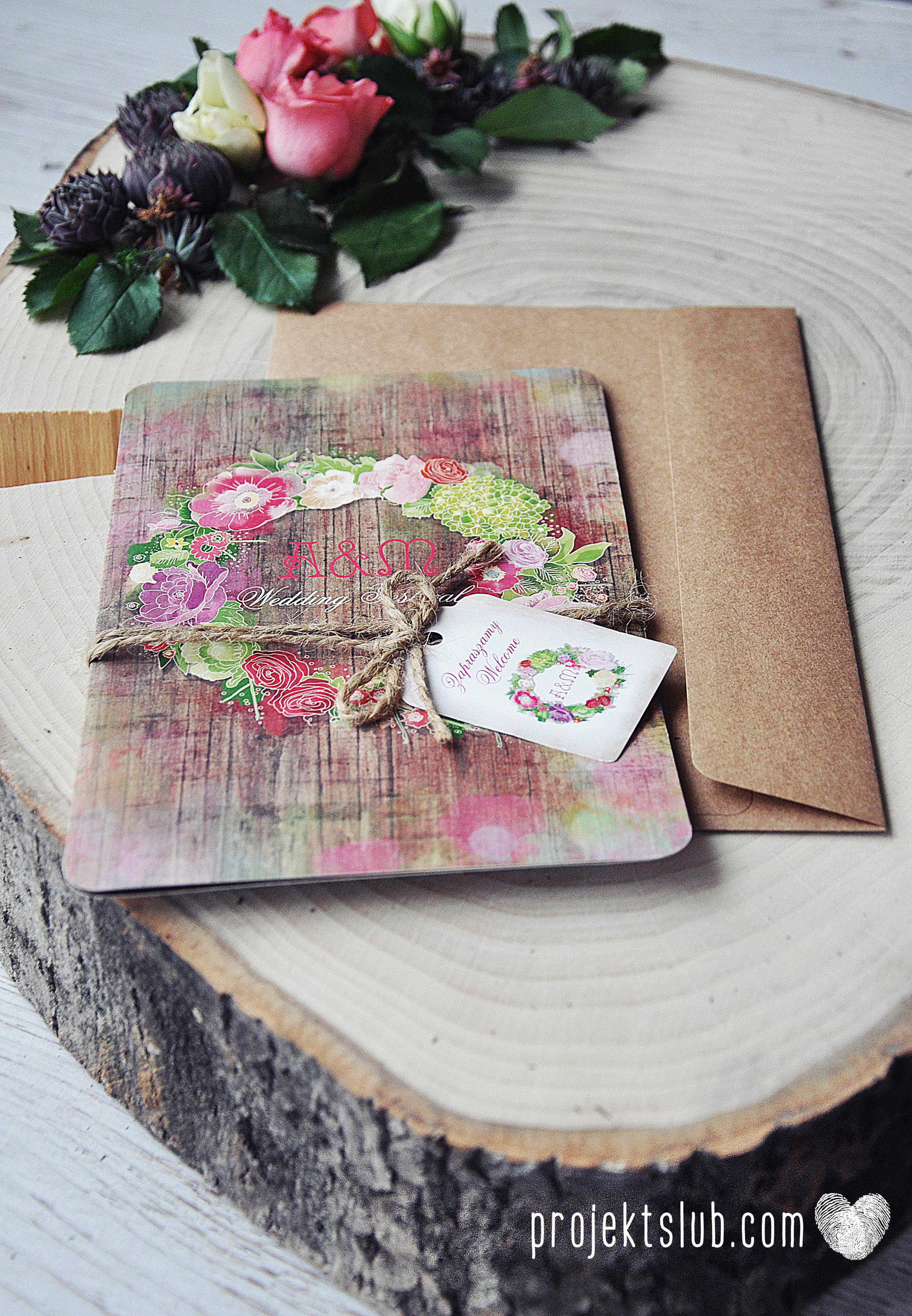 Zaproszenia ślubne wedding festival wianki kwiatowe drewno eko rustykalne boho kolorowe kwiaty festiwalowe wesele Projekt Ślub  (23).jpg
