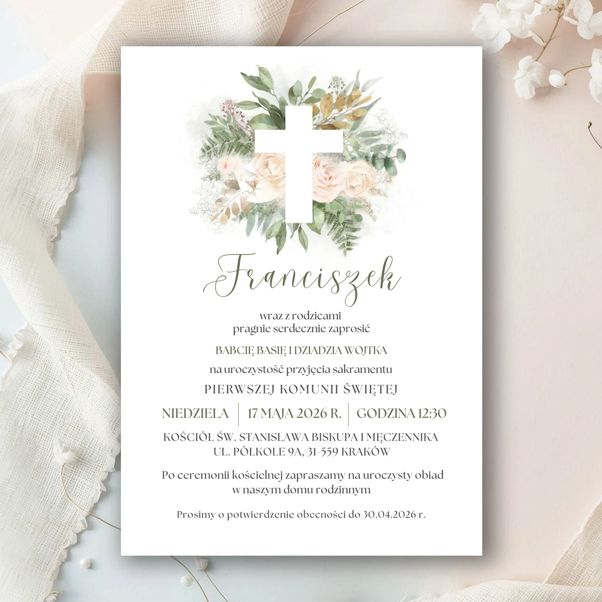 zaproszenie-komunijne-krzyz-kwiaty-zielone-pojedyncza-karta-przod.jpg
