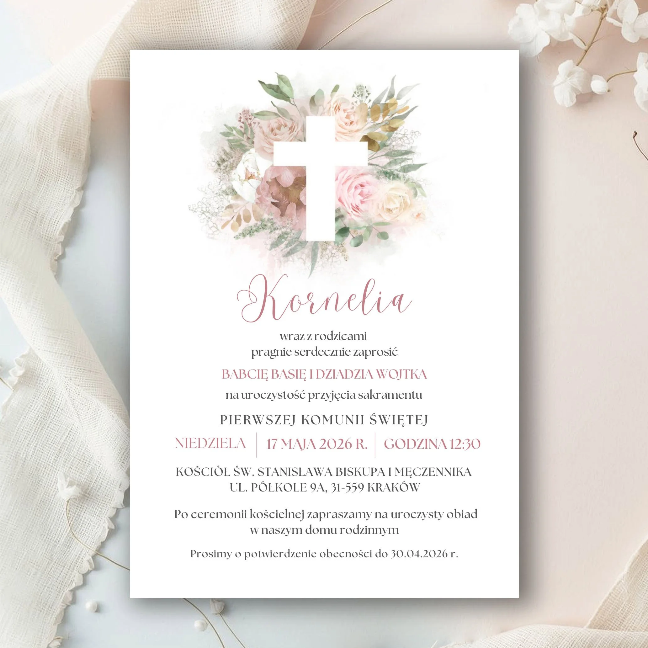 zaproszenie-komunijne-krzyz-kwiaty-rozowe-pojedyncza-karta-przod.jpg