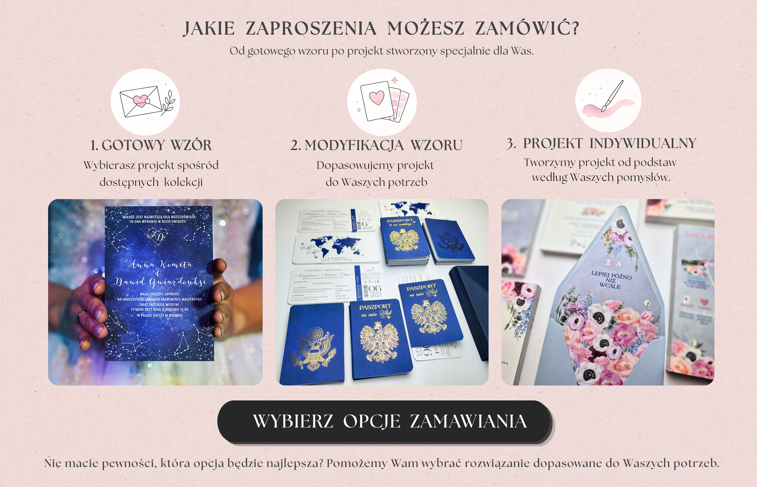 Jakie zaproszenia ślubne oferujemy- gotowy wzór, modyfikacja, projekt indywidualny