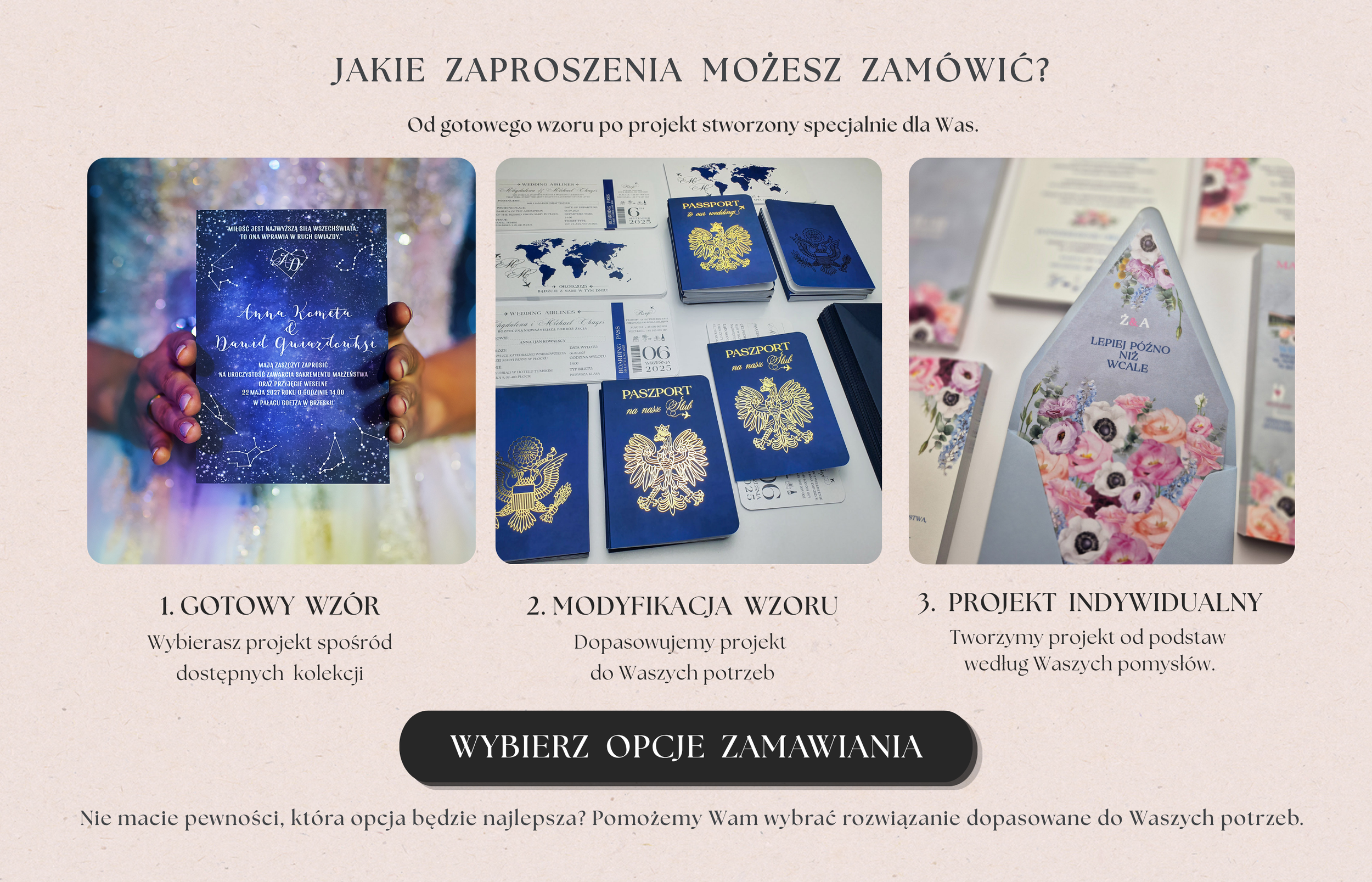 Jakie zaproszenia ślubne robi Projekt Ślub - wybierz opcje zamawiania